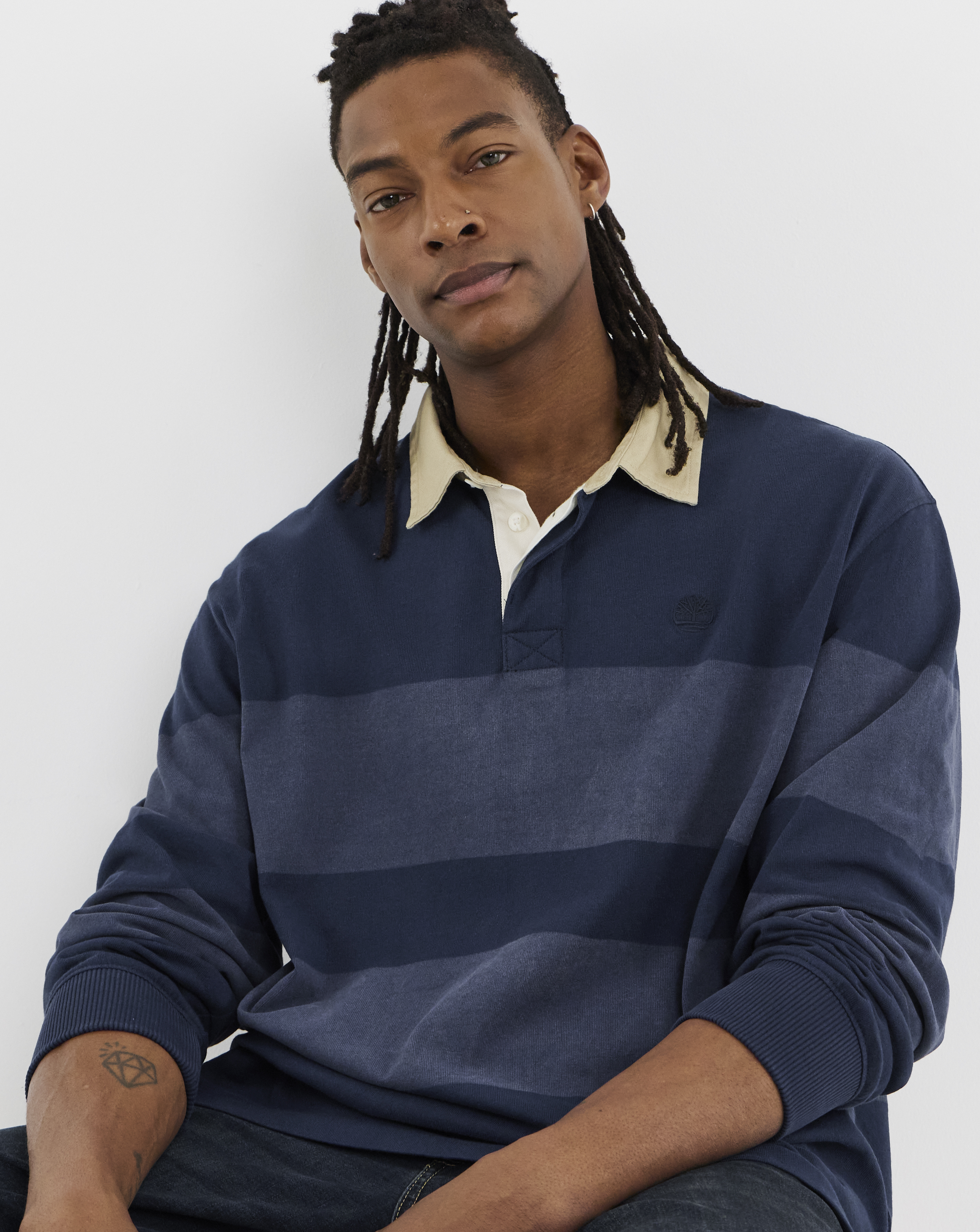 Timberland Navy Striped Rugby Polo Shirt - Xl45/47