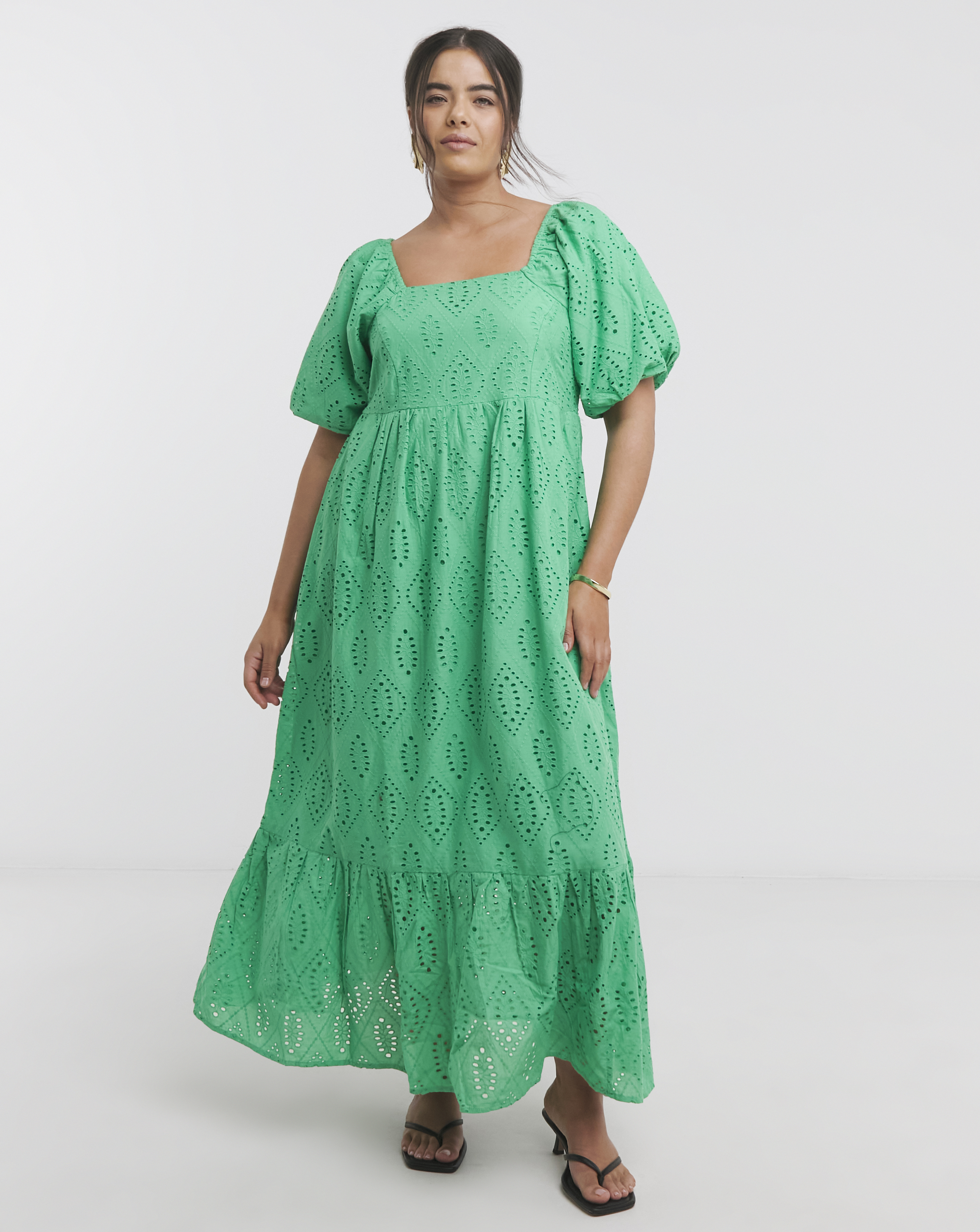 Simply Be - Women's Green Broderie Maxi Dress - Size 10 - Green