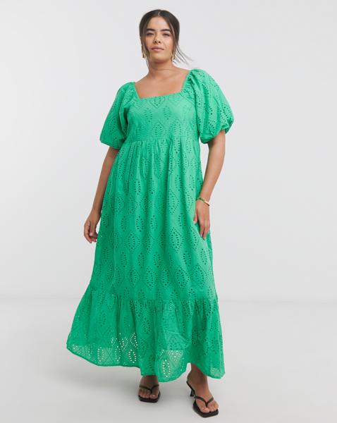 Green Broderie Maxi Dress - Image