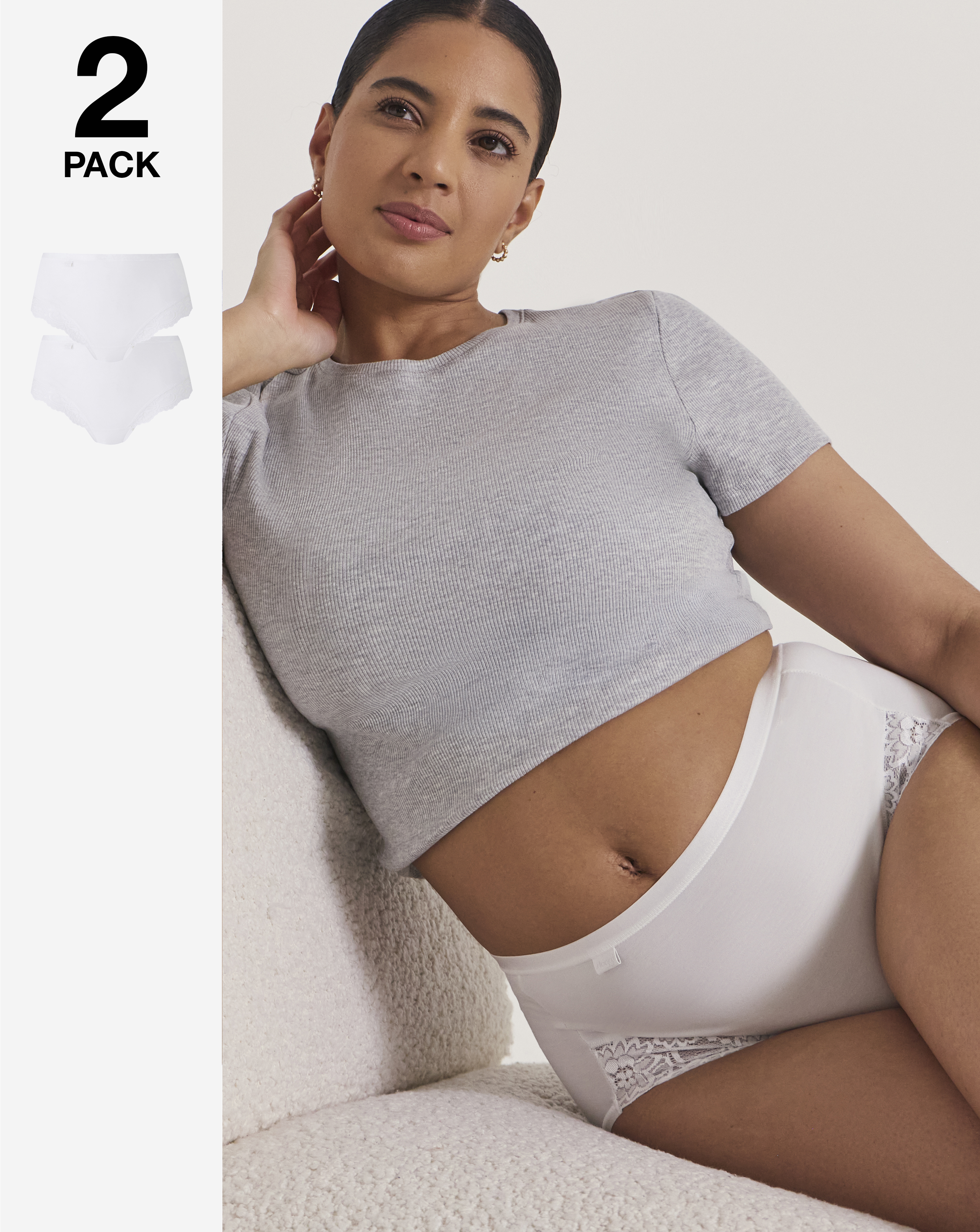 Sloggi 2Pack Romance Maxi Briefs - White - Size 12 - Women's