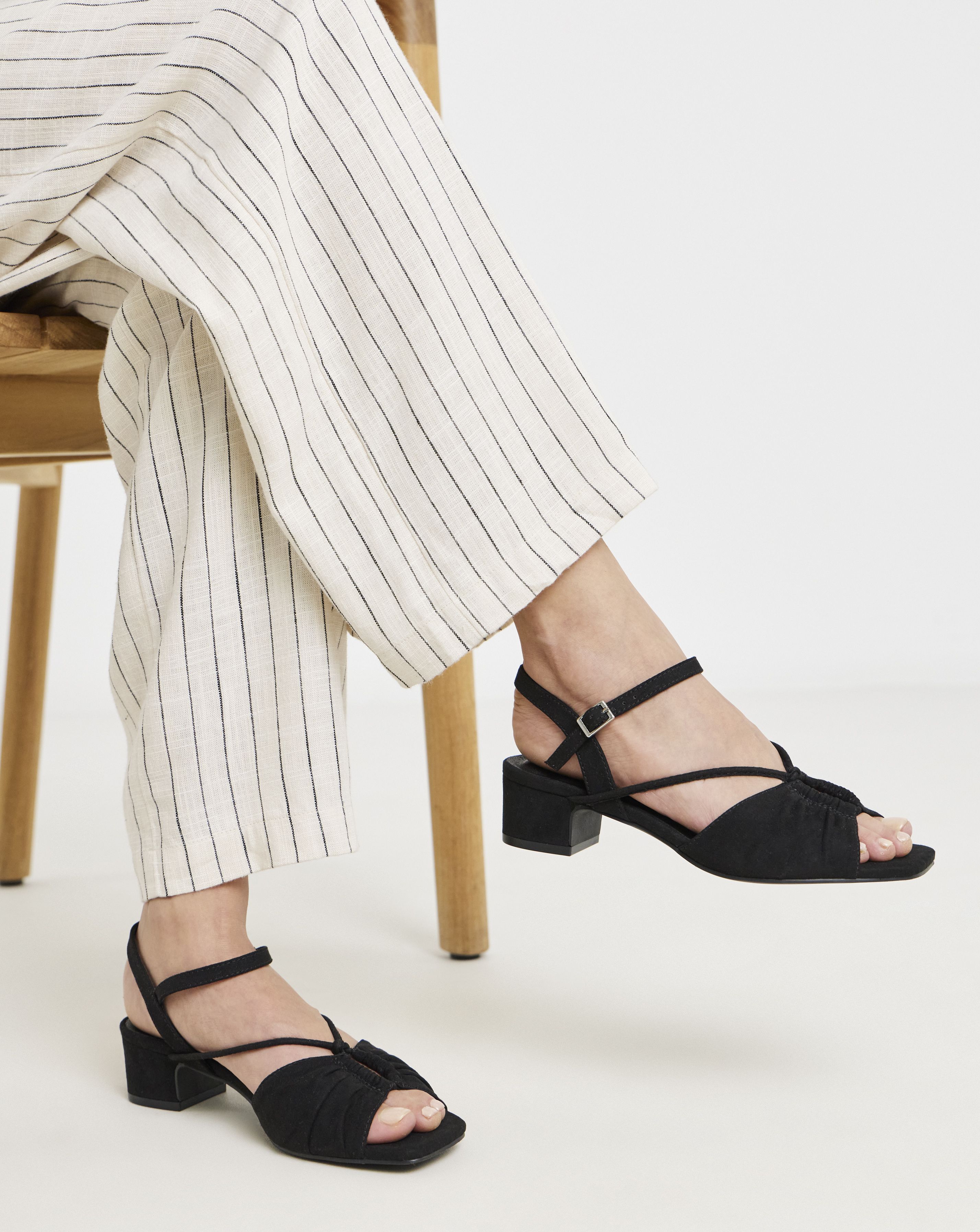 Ruched Low Block Heeled Sandal Ex Wide