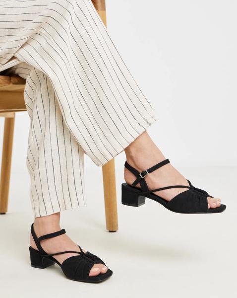 Ruched Low Block Heeled Sandal Wide