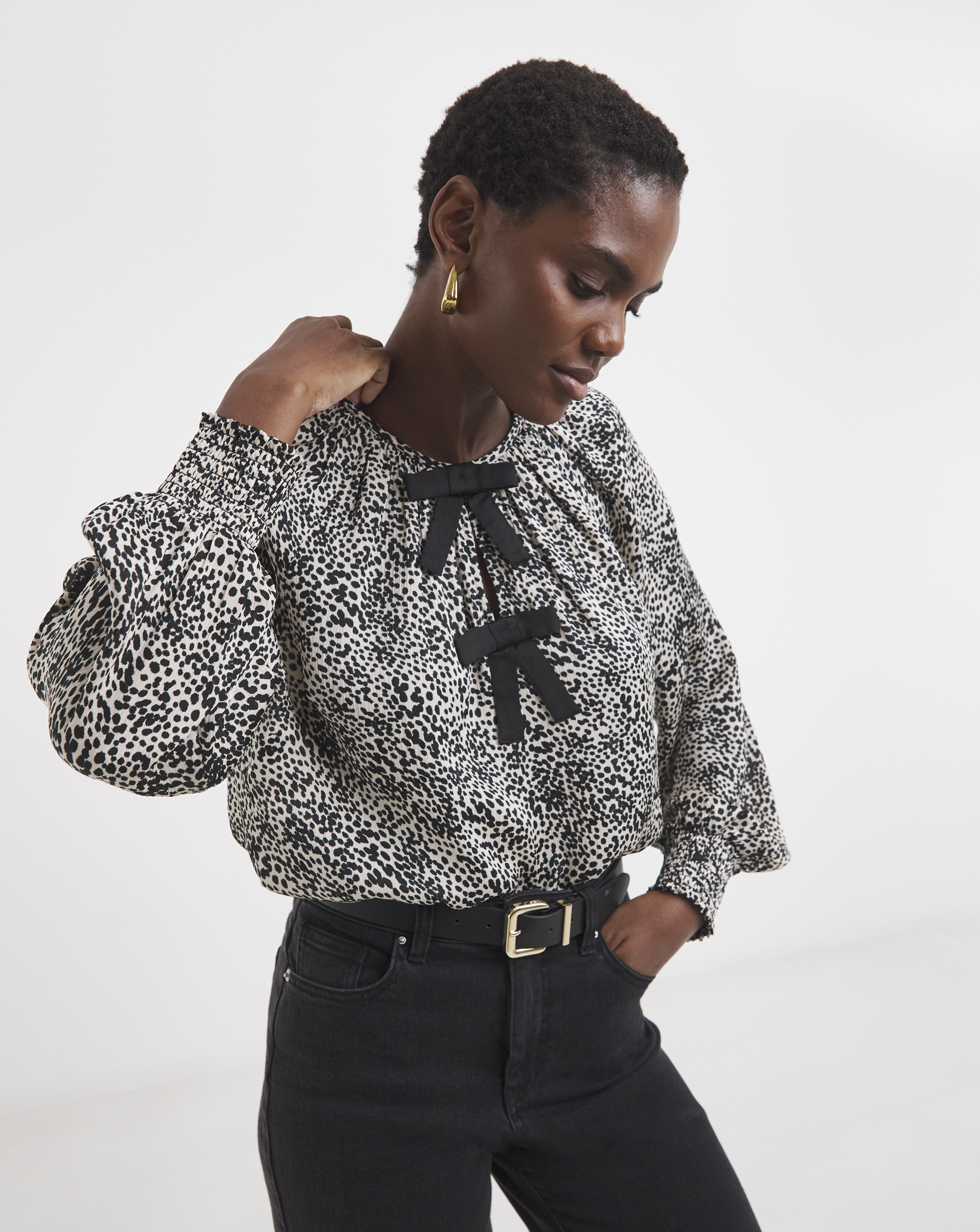 Bow Front Satin Raglan Blouse