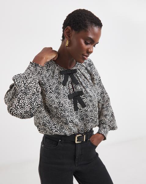 Bow Front Satin Raglan Blouse
