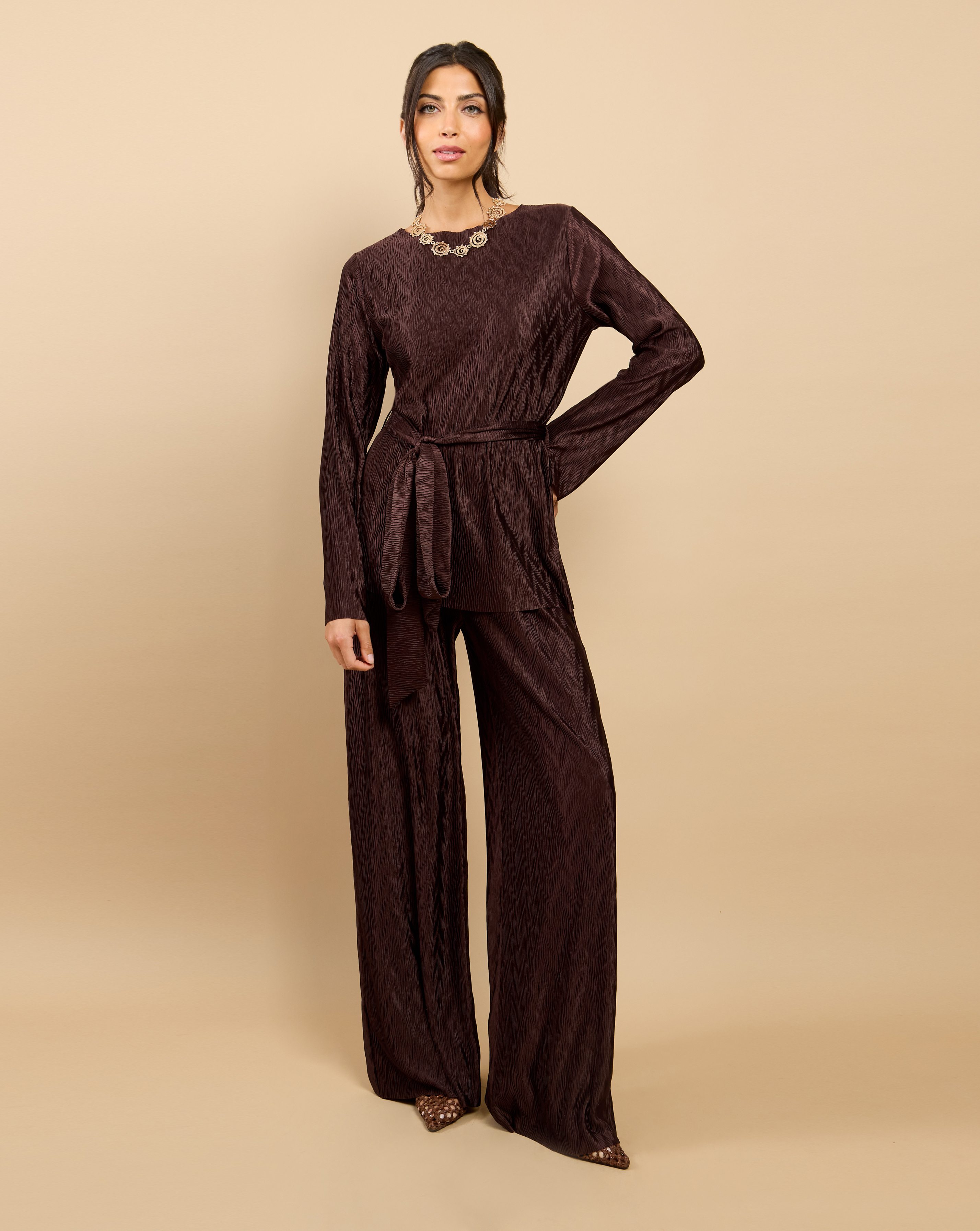 LM Brown Plisse Top