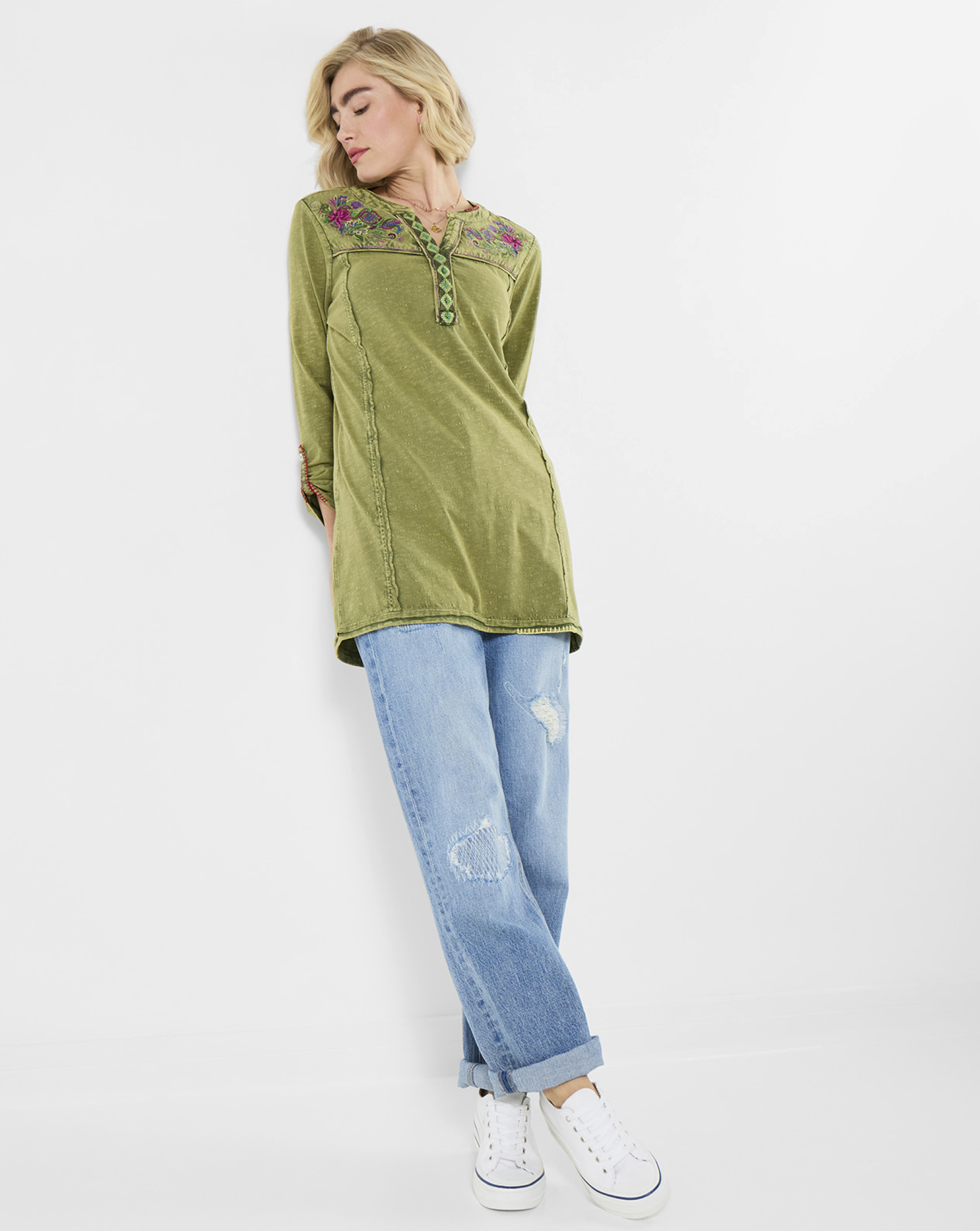 JB Boho Embroidered Jersey Tunic Top