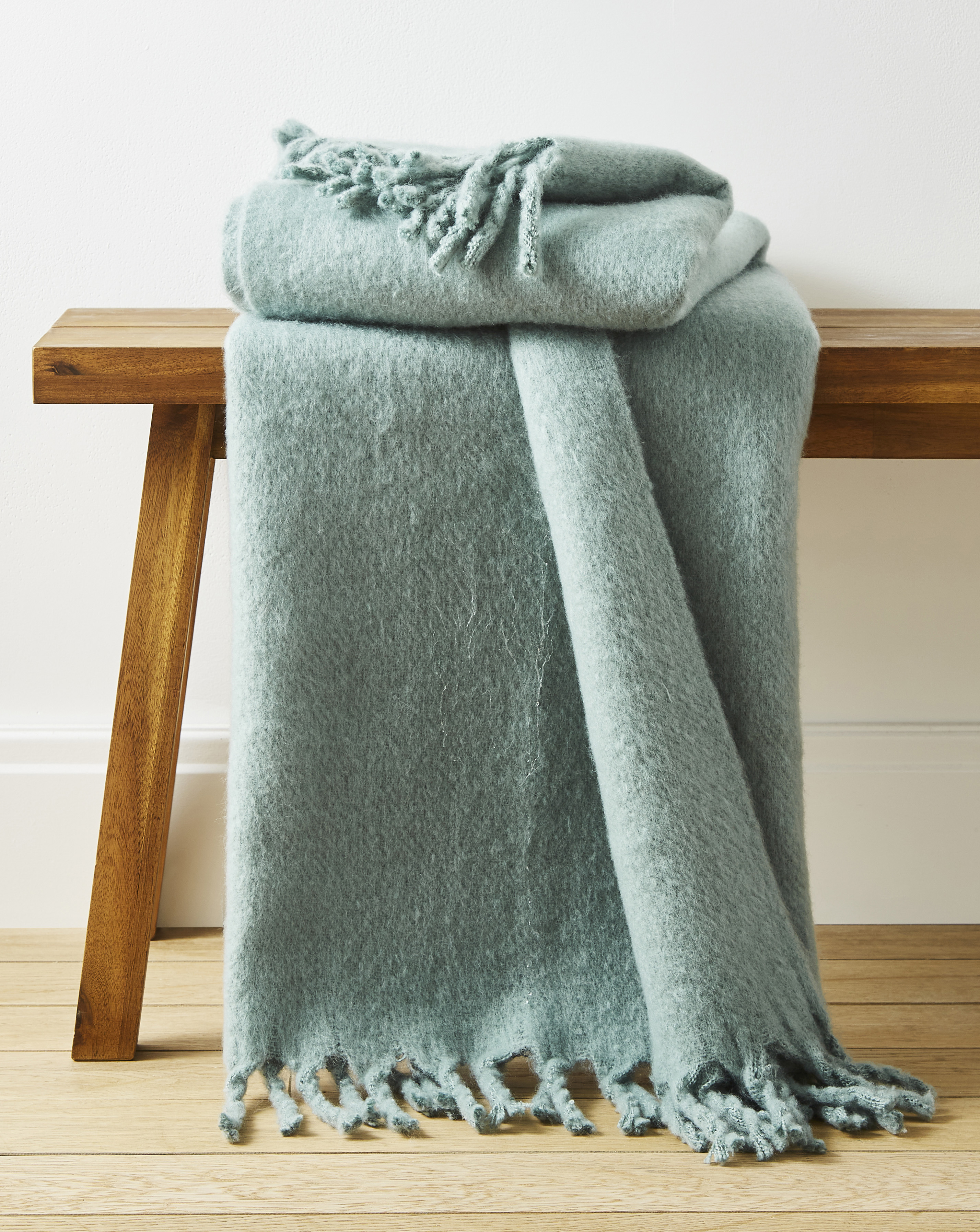Faux Mohair Fringed Throw - Green