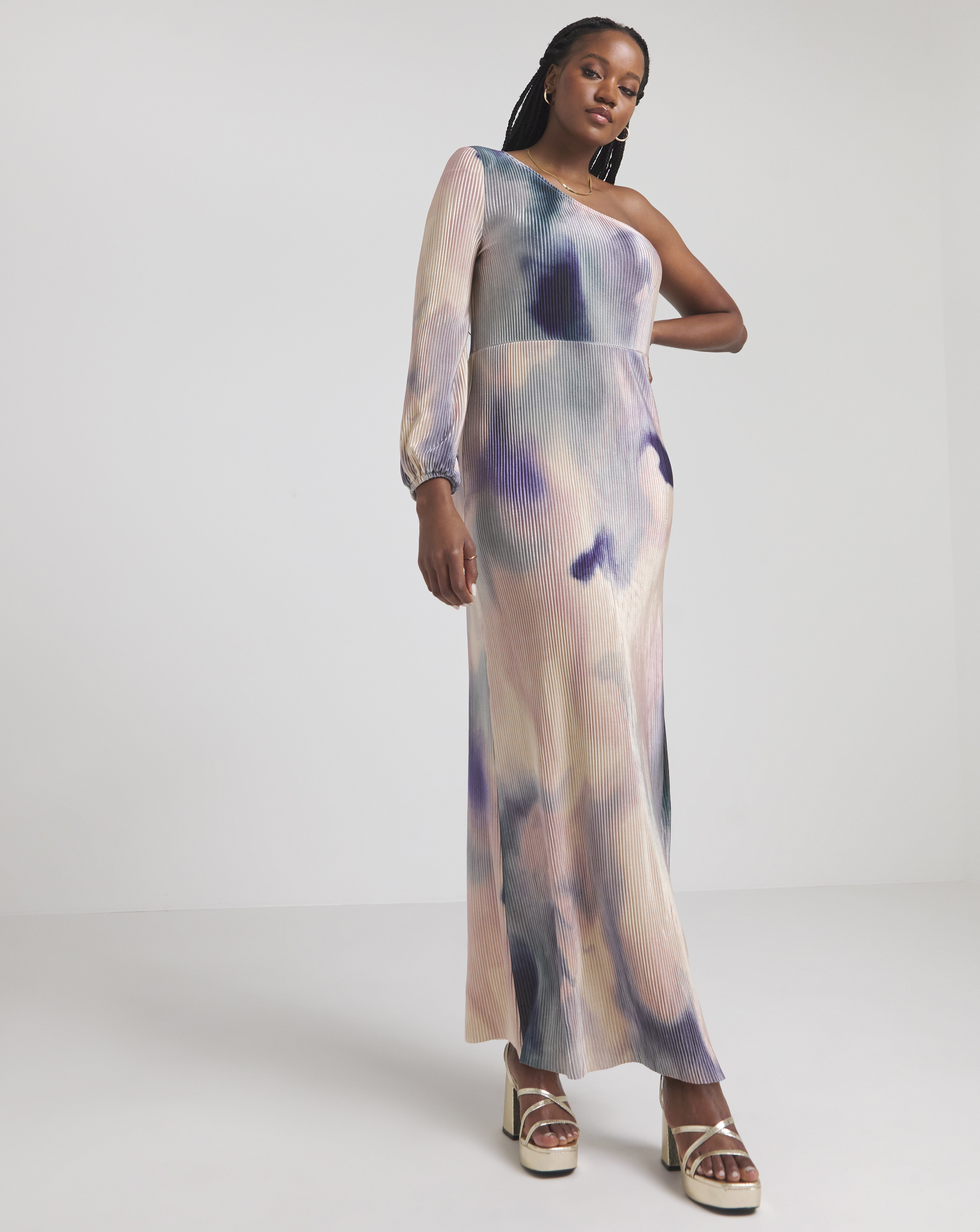 Simply Be - Women's Plisse One Shoulder Maxi Dress - Size 22 - Multi