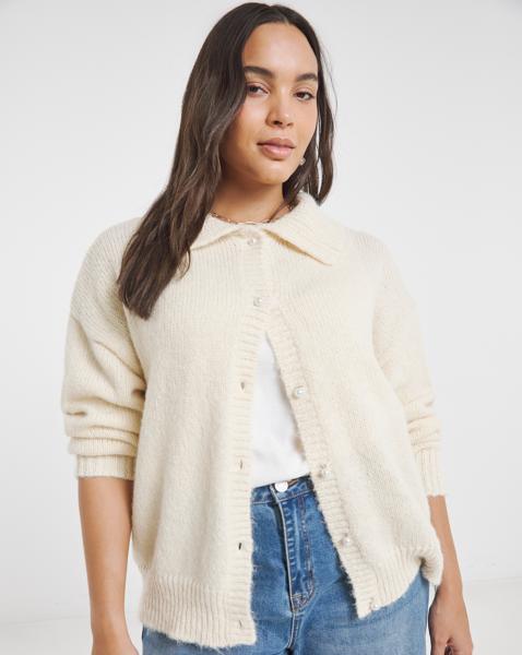 Simply Be Cream Collar Cardigan - Image