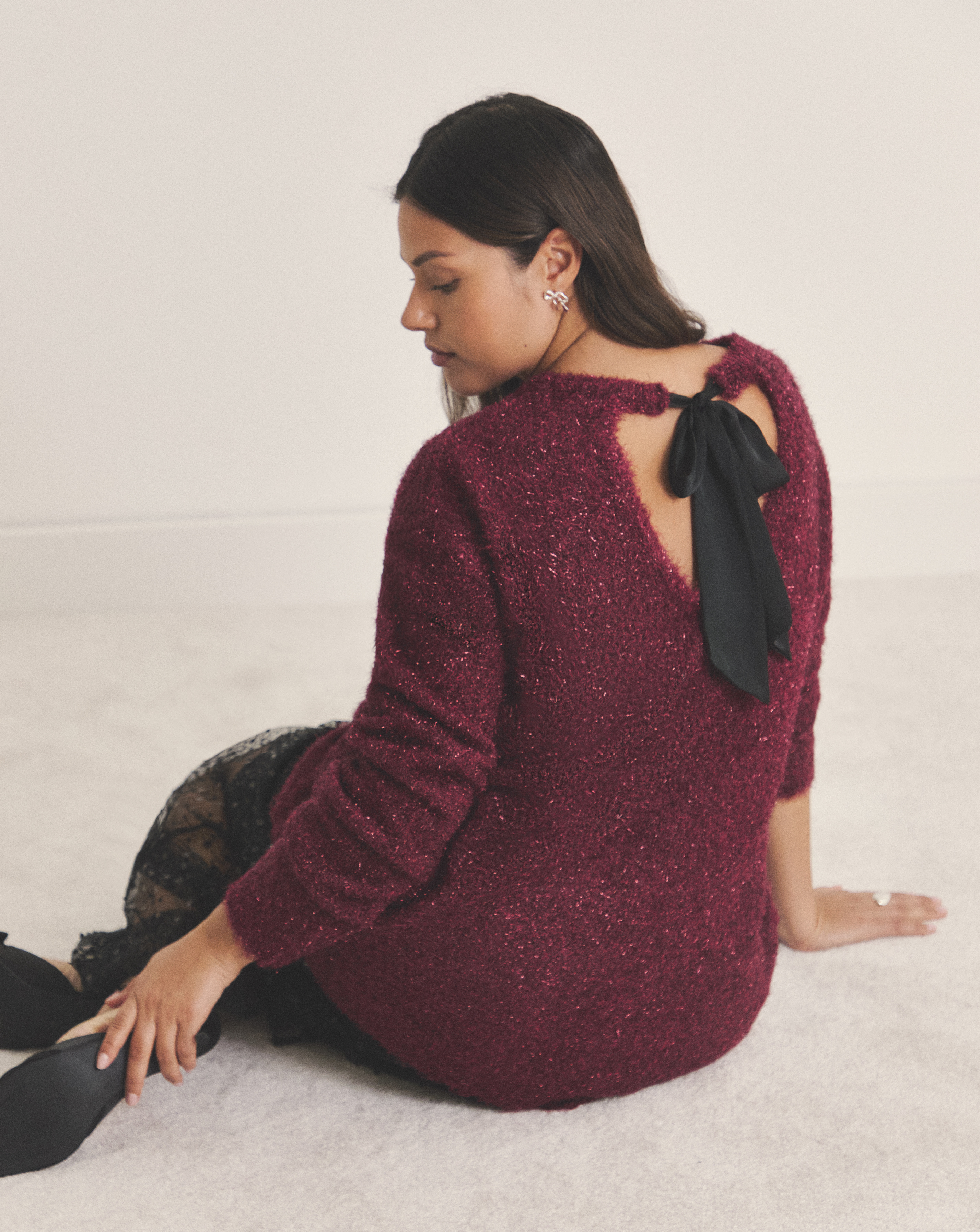 Simply Be Tinsel Knit Bow Back Jumper