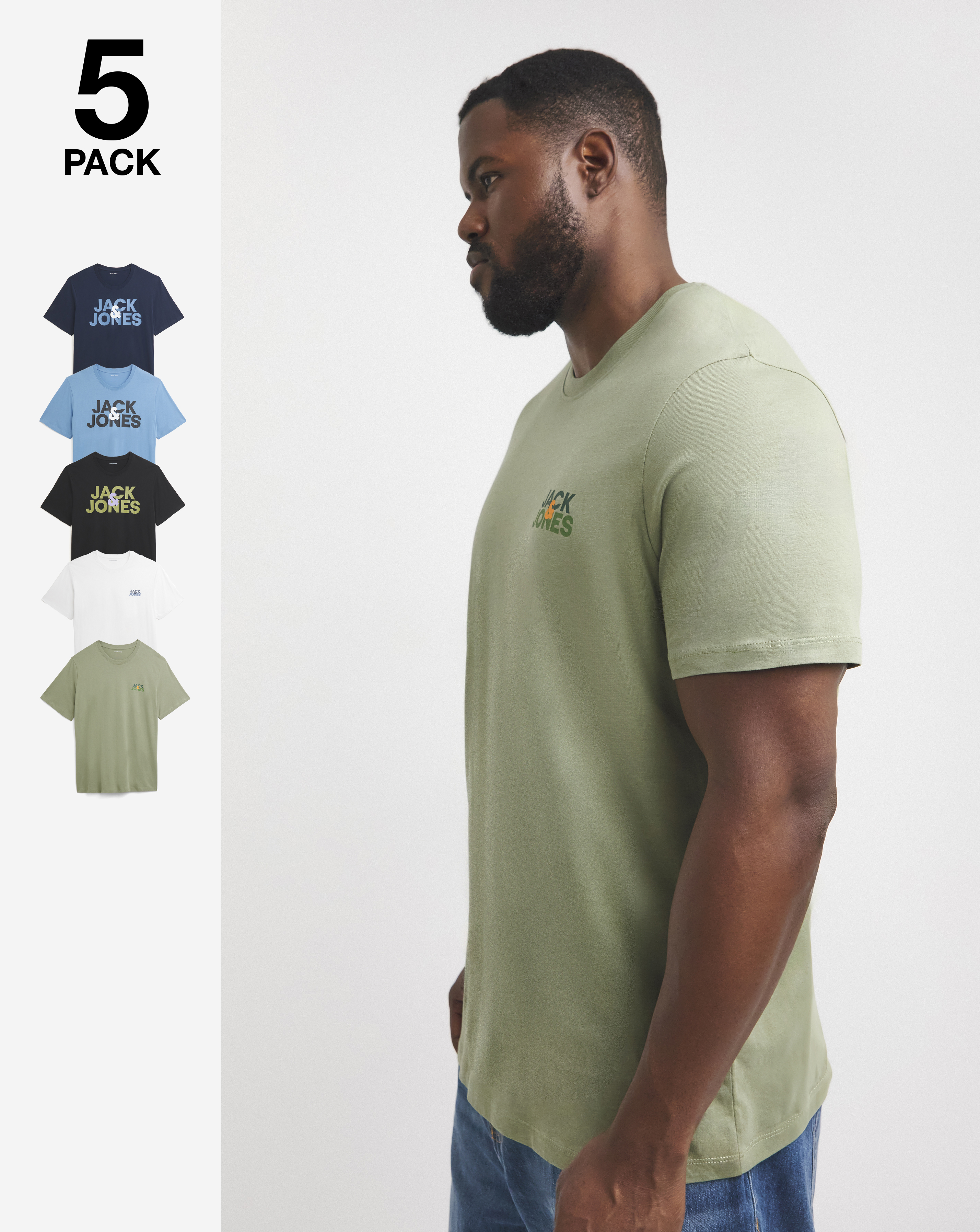 Jack & Jones 5 Pack Crew Neck T-Shirt