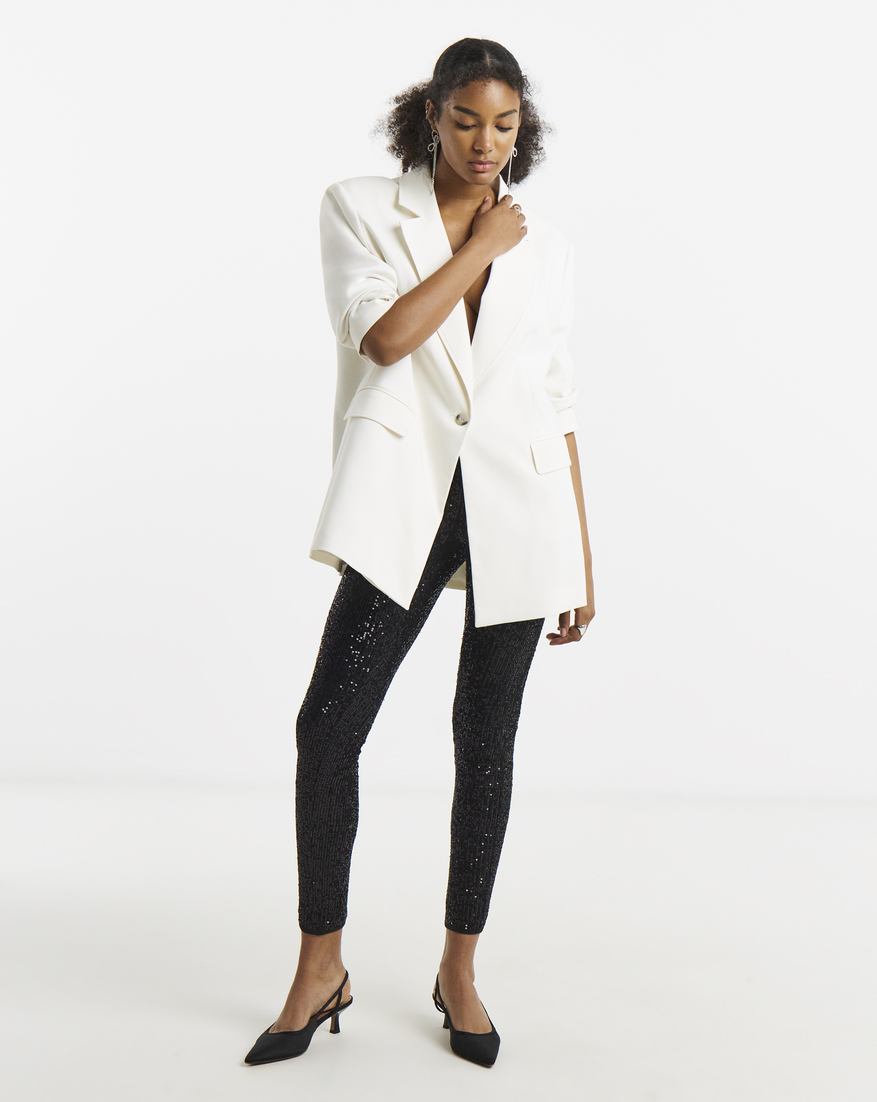 Black Sequin Pull On Skinny Trousers