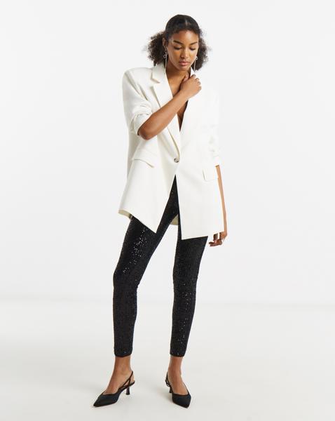 Black Sequin Pull On Skinny Trousers
