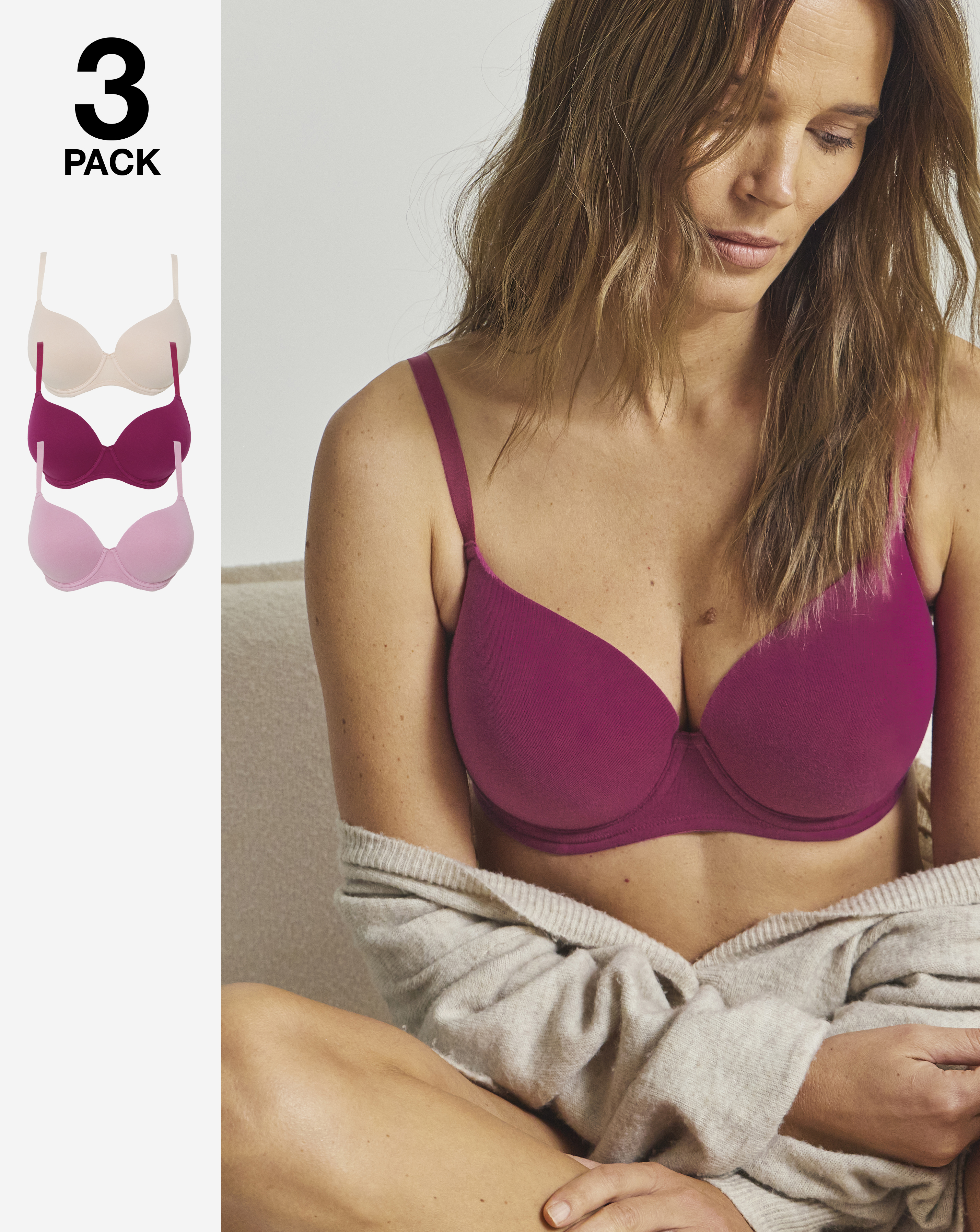 3 Pack Cotton T-Shirt Bras