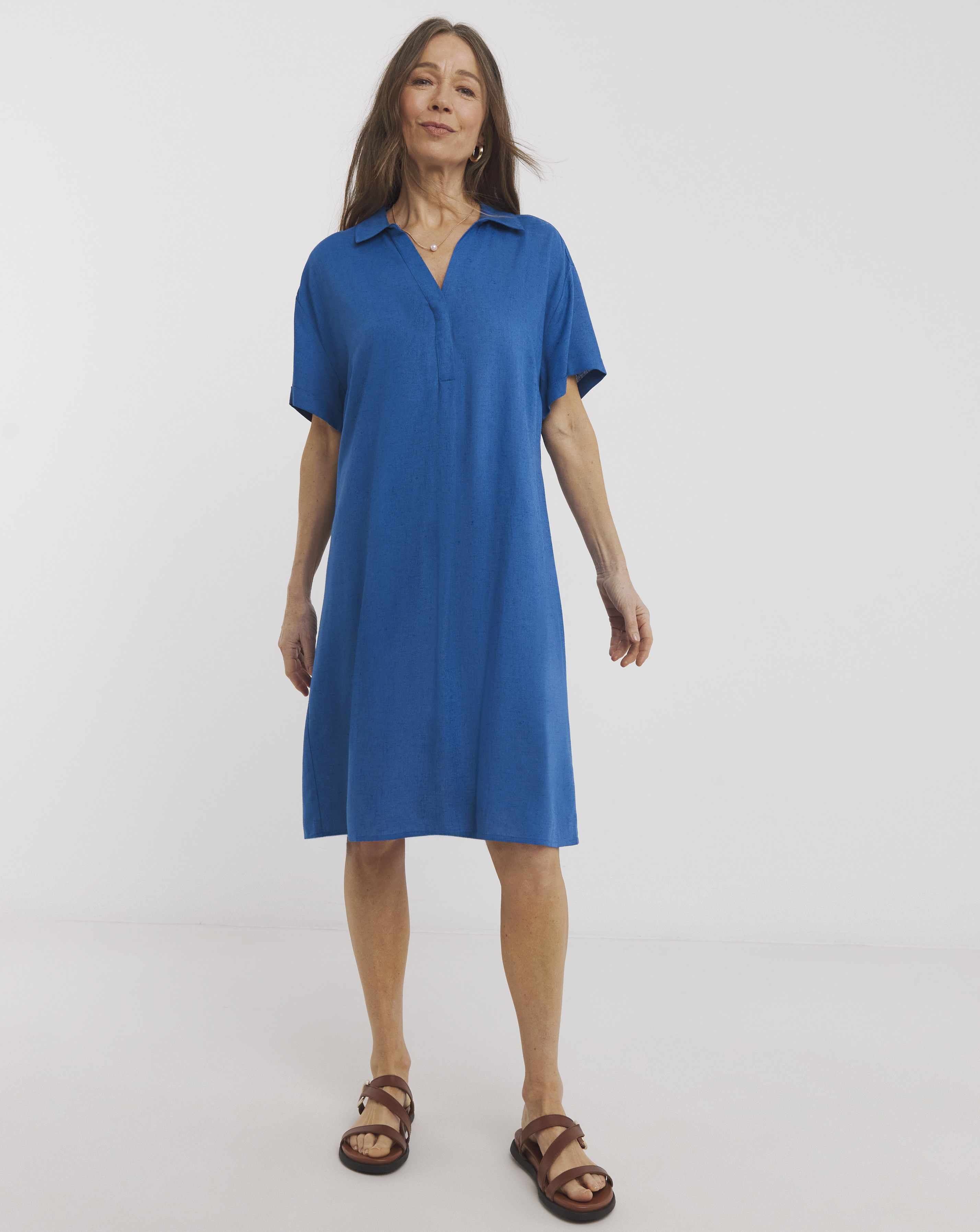 Linen Mix Collared Tunic Dress