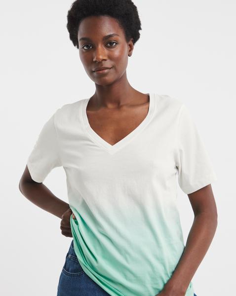 V Neck Short Sleeve Ombre T-Shirt
