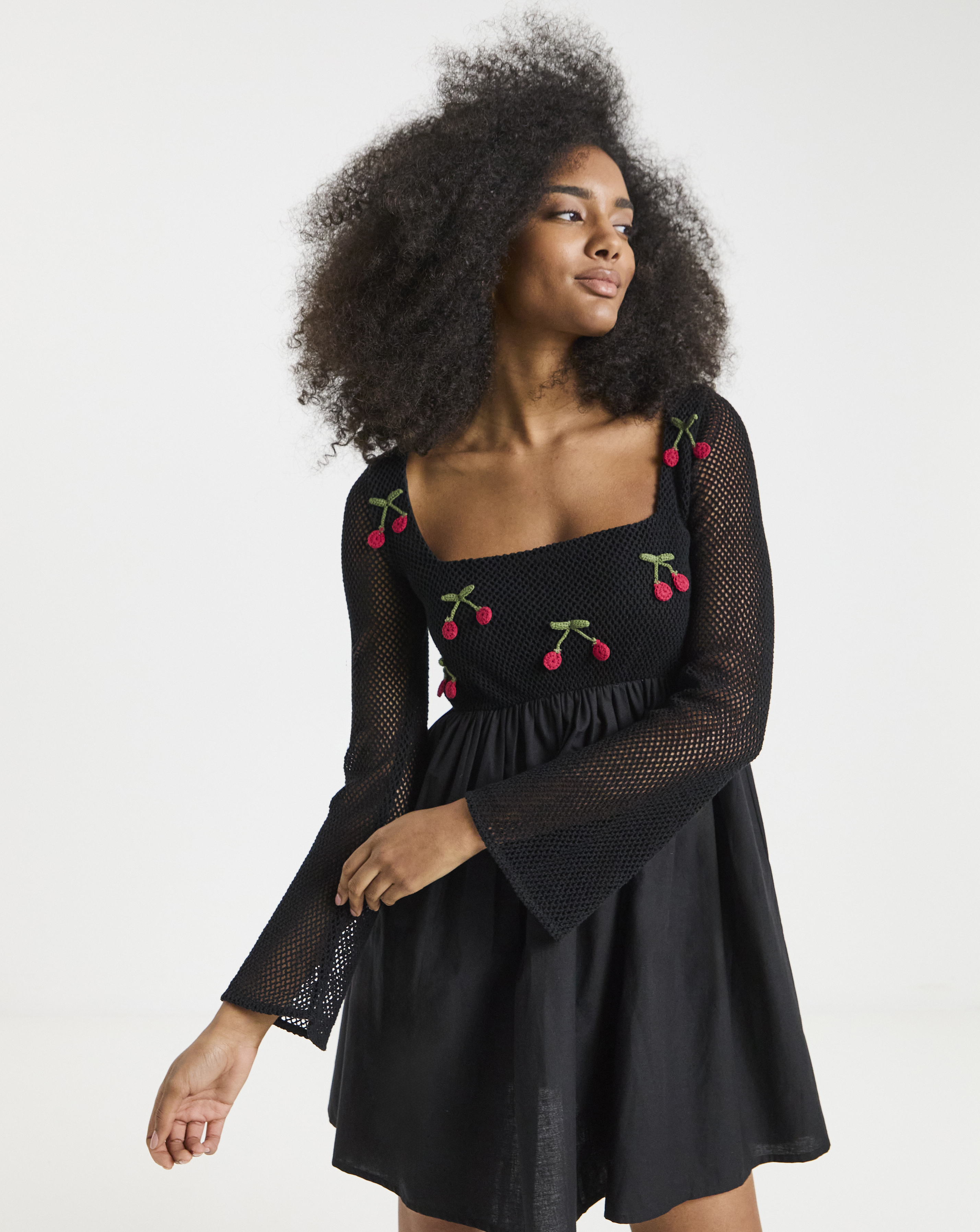 Simply Be - Women's Cherry Crochet Detail Skater Dress - Size 18 - Black
