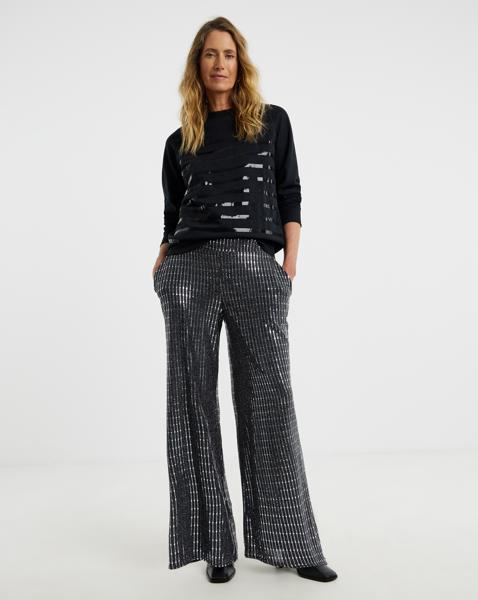 Silver Jersey Sparkle Wide Leg Trouser