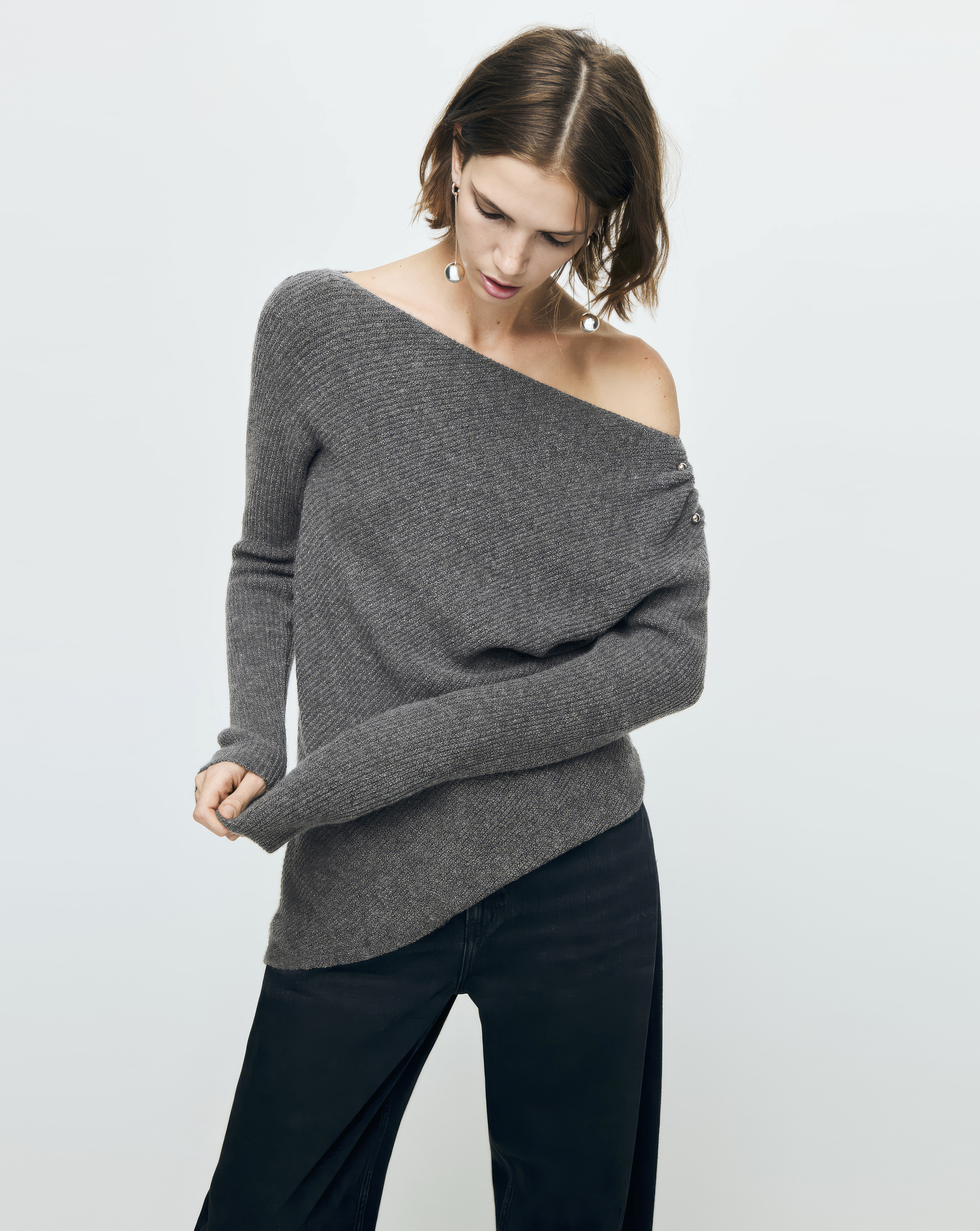 Mango Grey Bardot Jumper