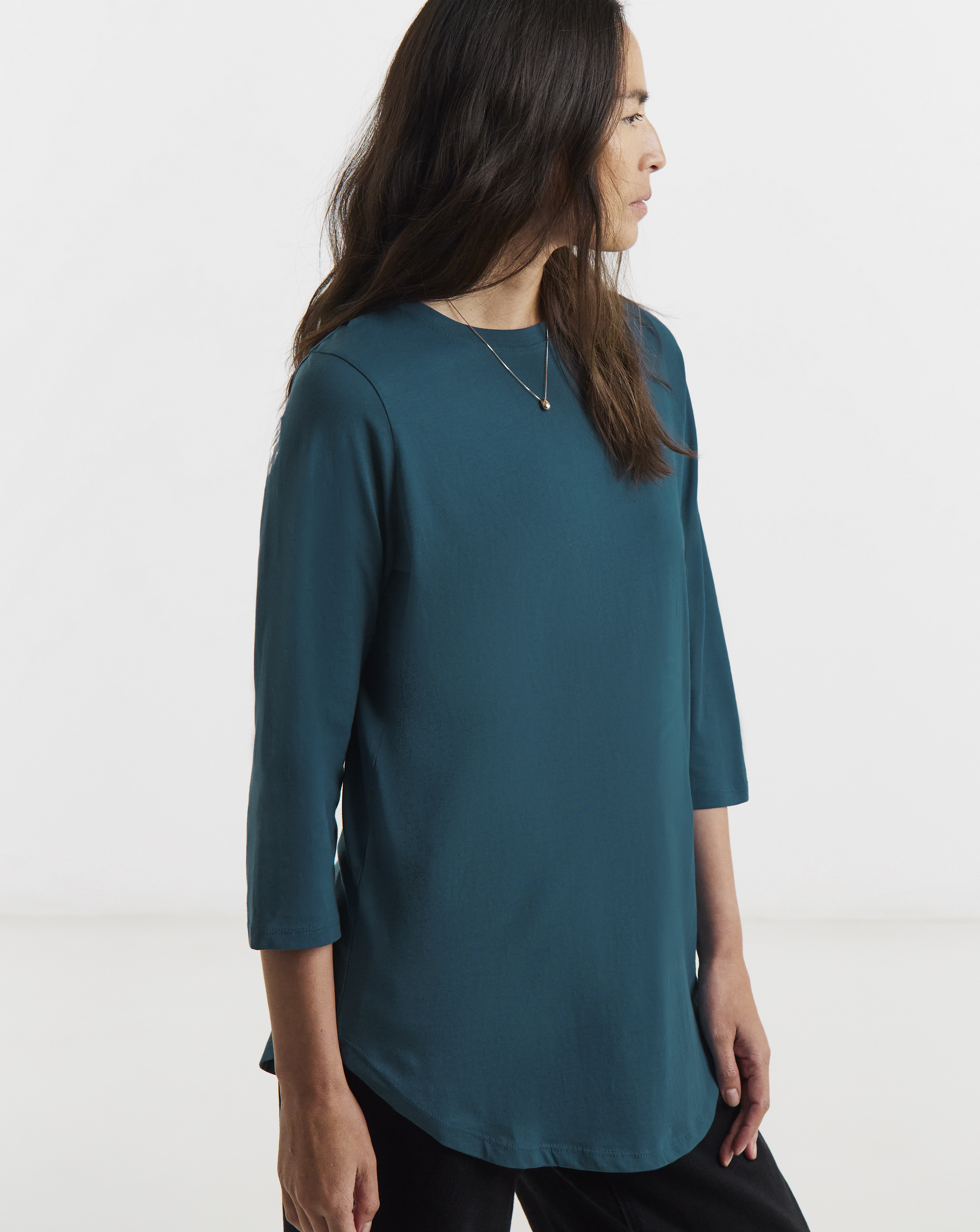 Longline Curved Hem 3/4 Sleeve Top