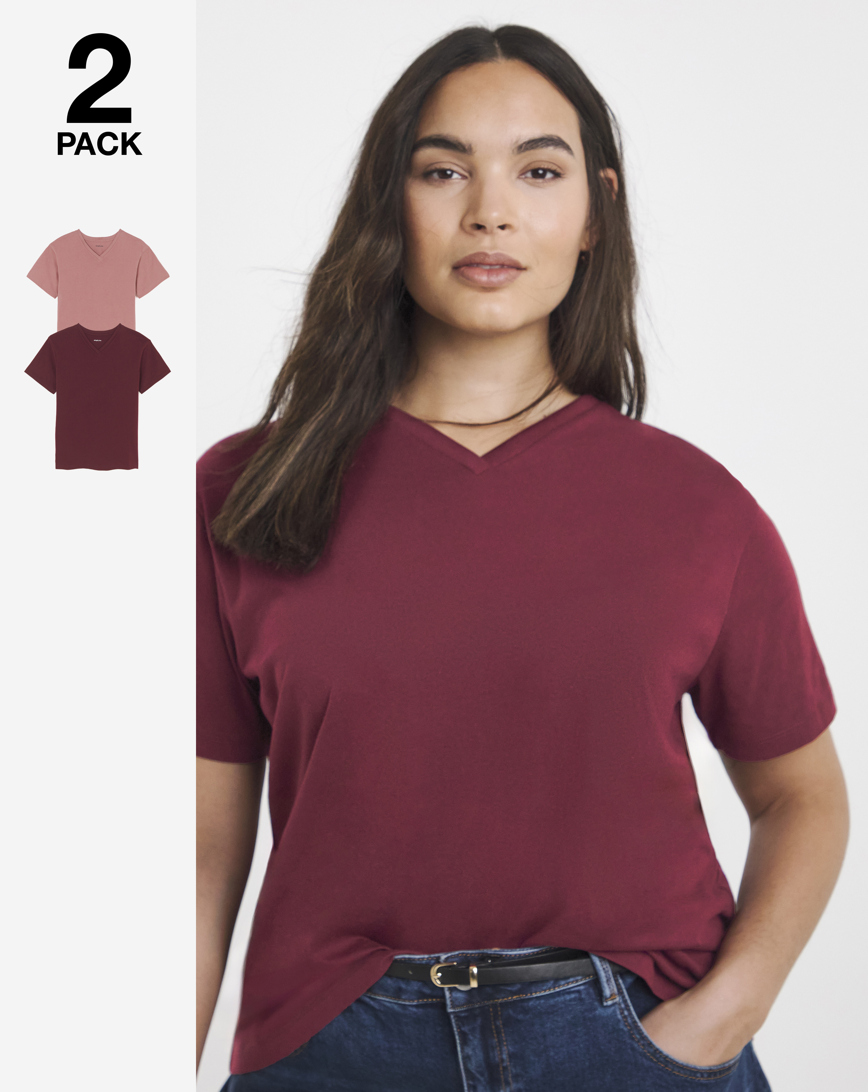 2 Pack High V Neck Slim Fit T-Shirt
