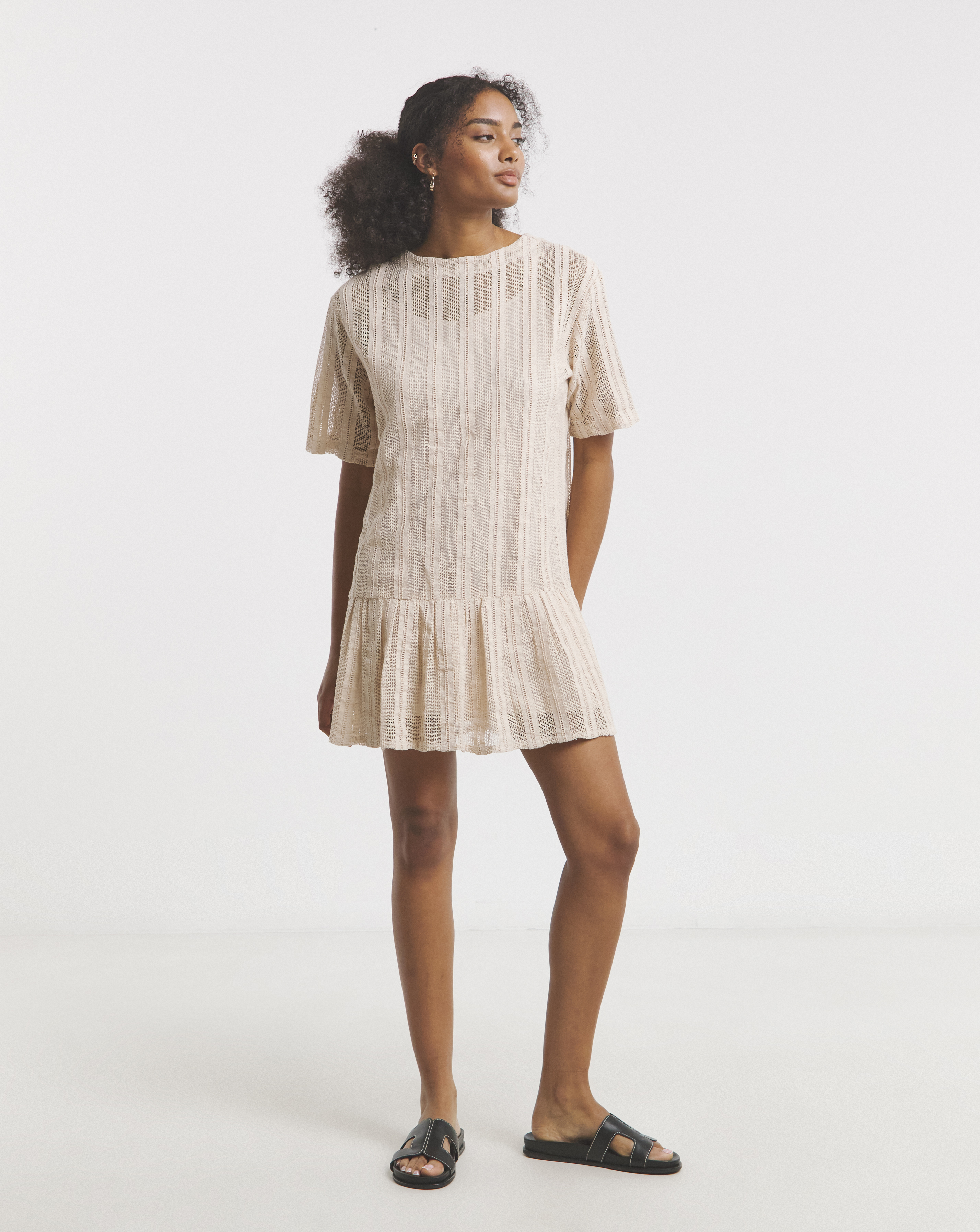 Native Youth Stripe Crochet Peplum Dress