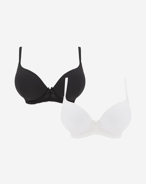 Pretty Secrets (2 Pack) Moulded Plunge Bras (B-F) Black/White