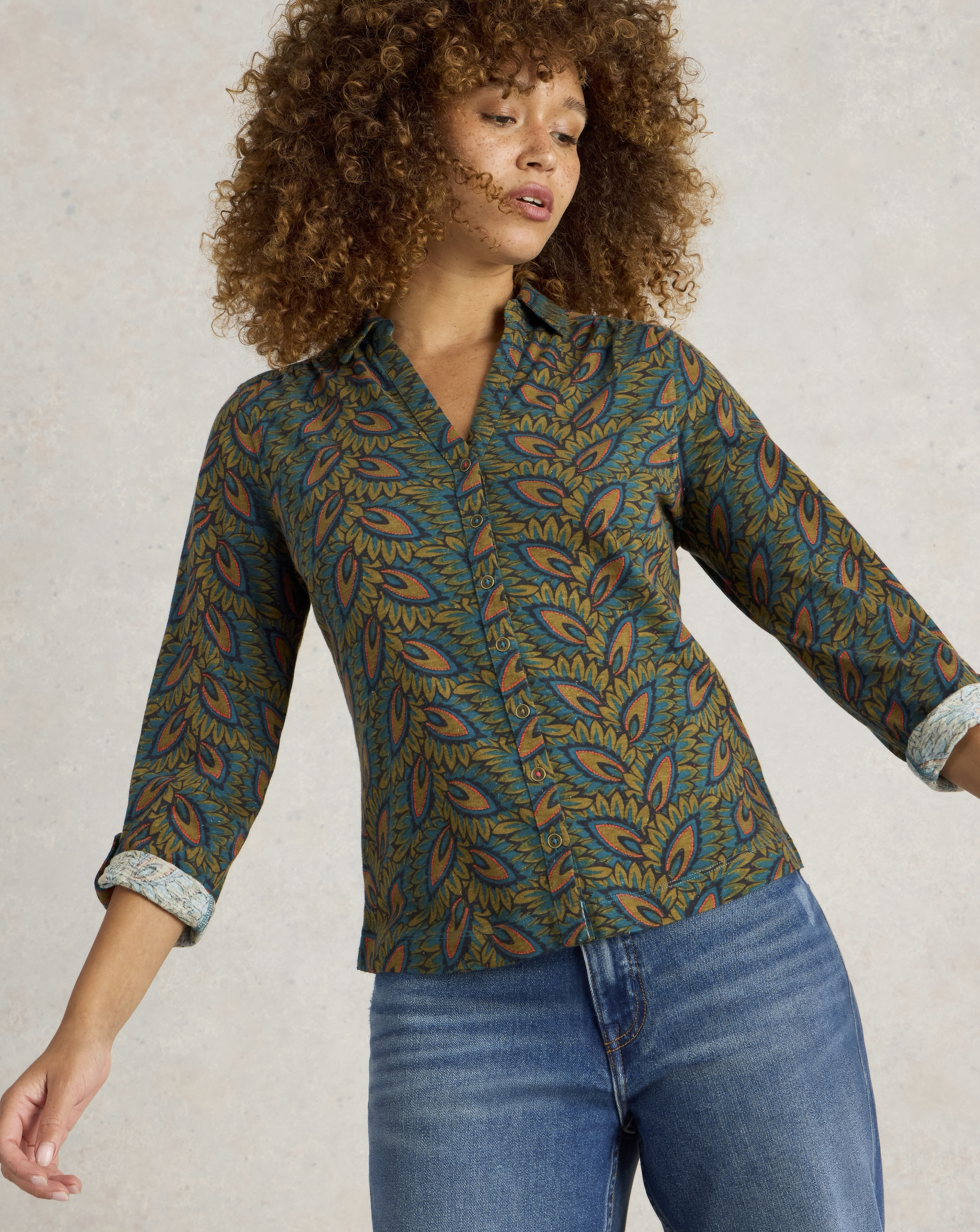 White Stuff Teal Multi-Coloured Annie Sparkle Shirt - Size 8