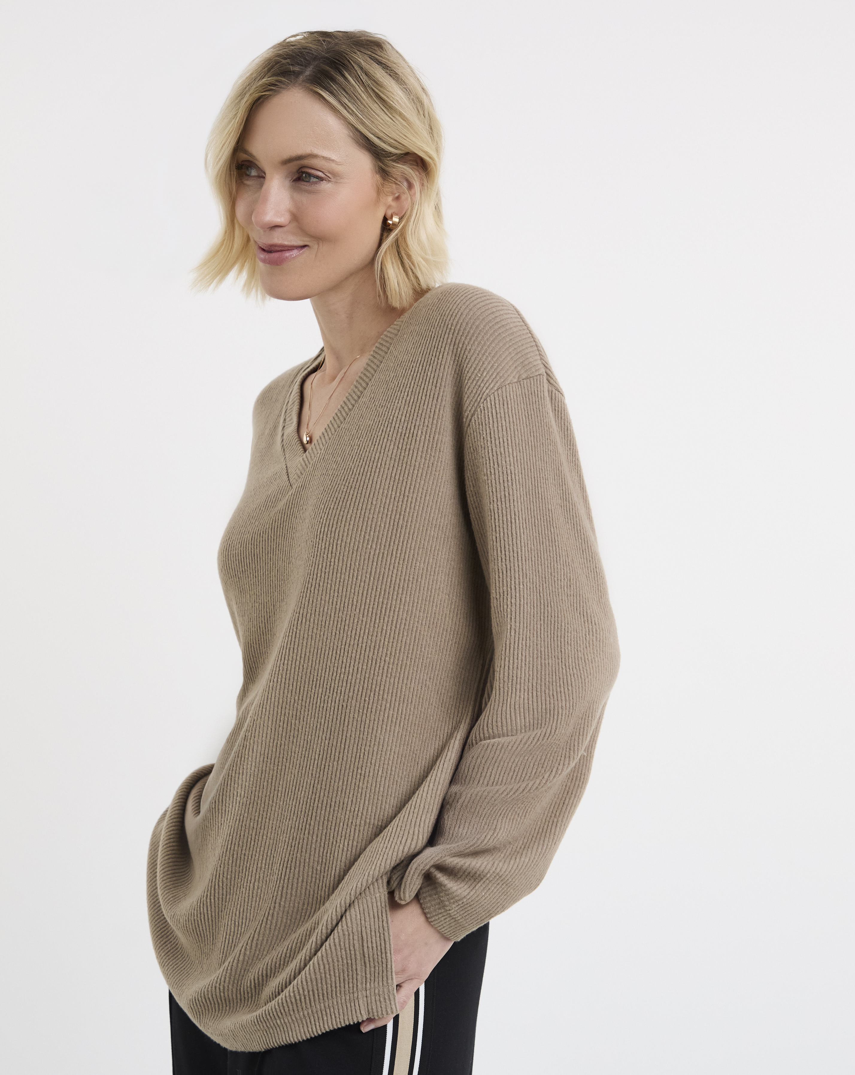Soft Touch Ribbed V-Neck Longline Top