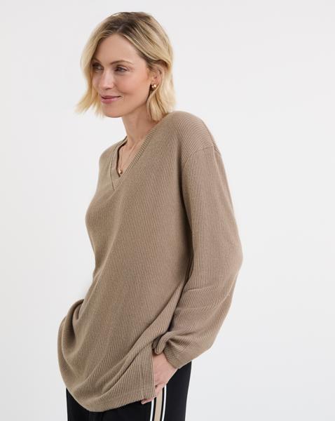 Soft Touch Ribbed V-Neck Longline Top