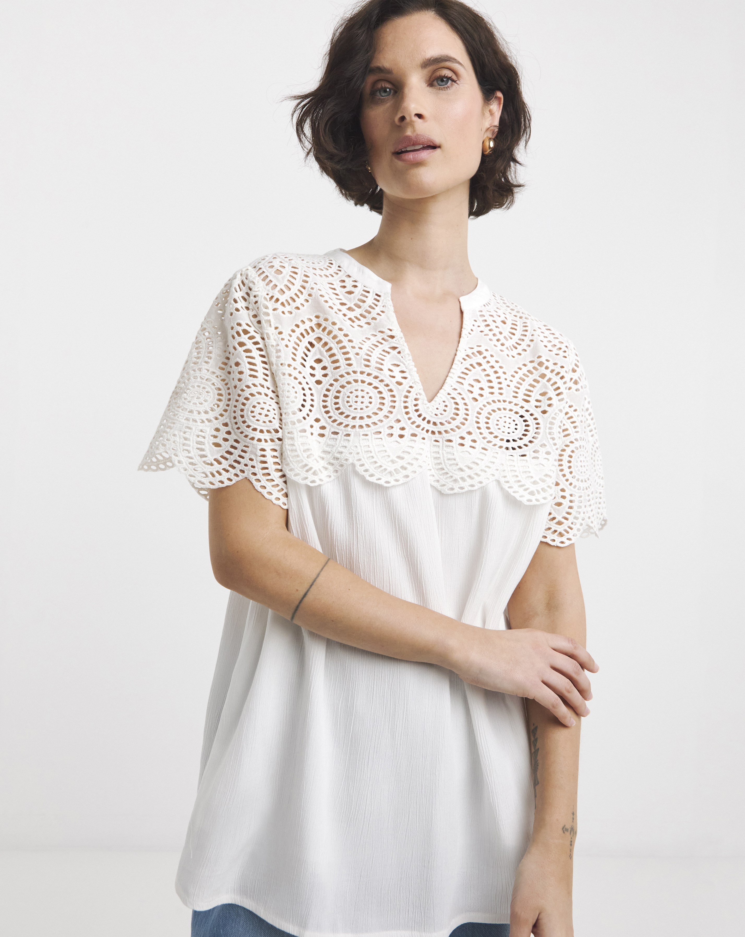 Crinkle Crochet Trim Top
