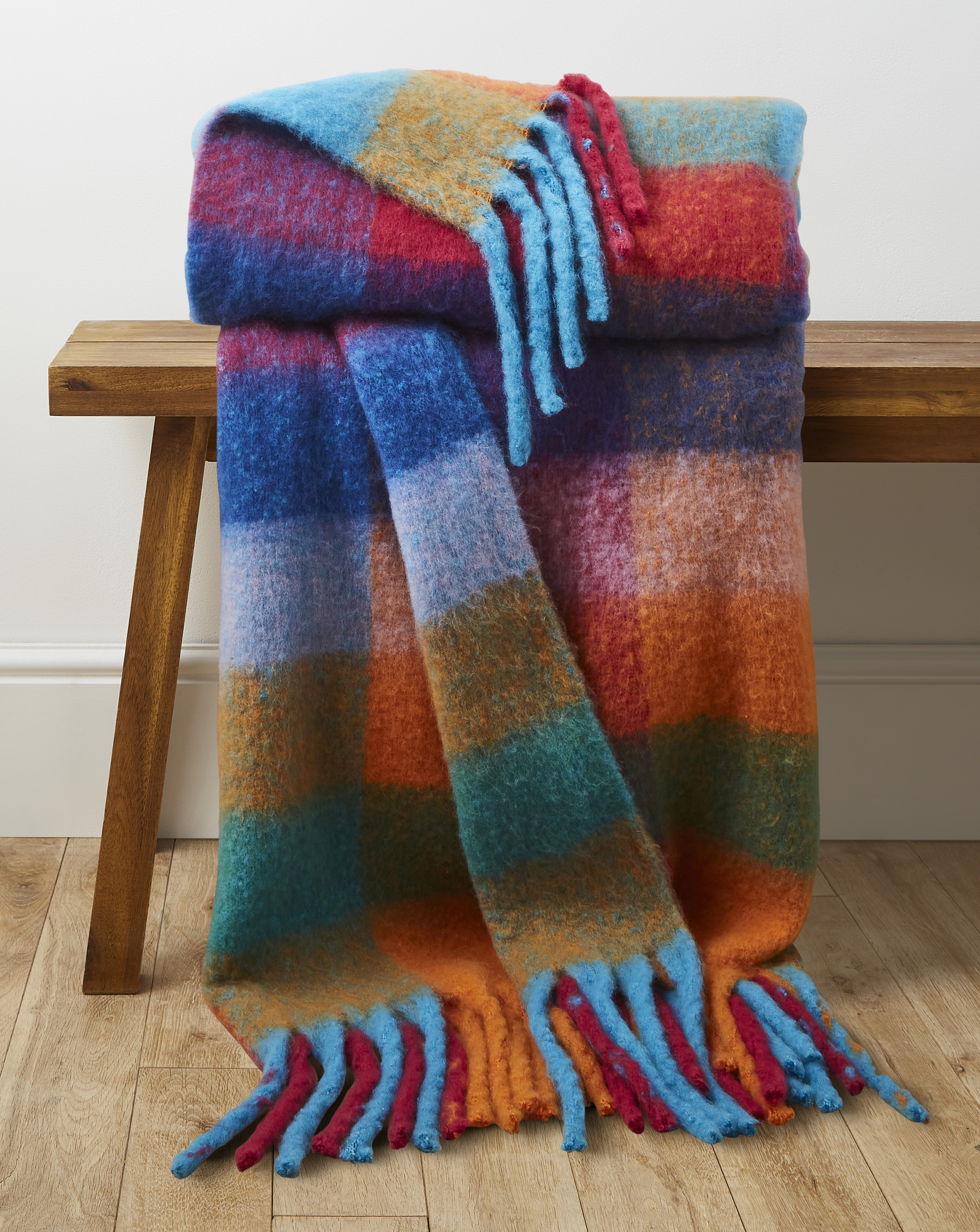 Bright Check Faux Mohair Throw