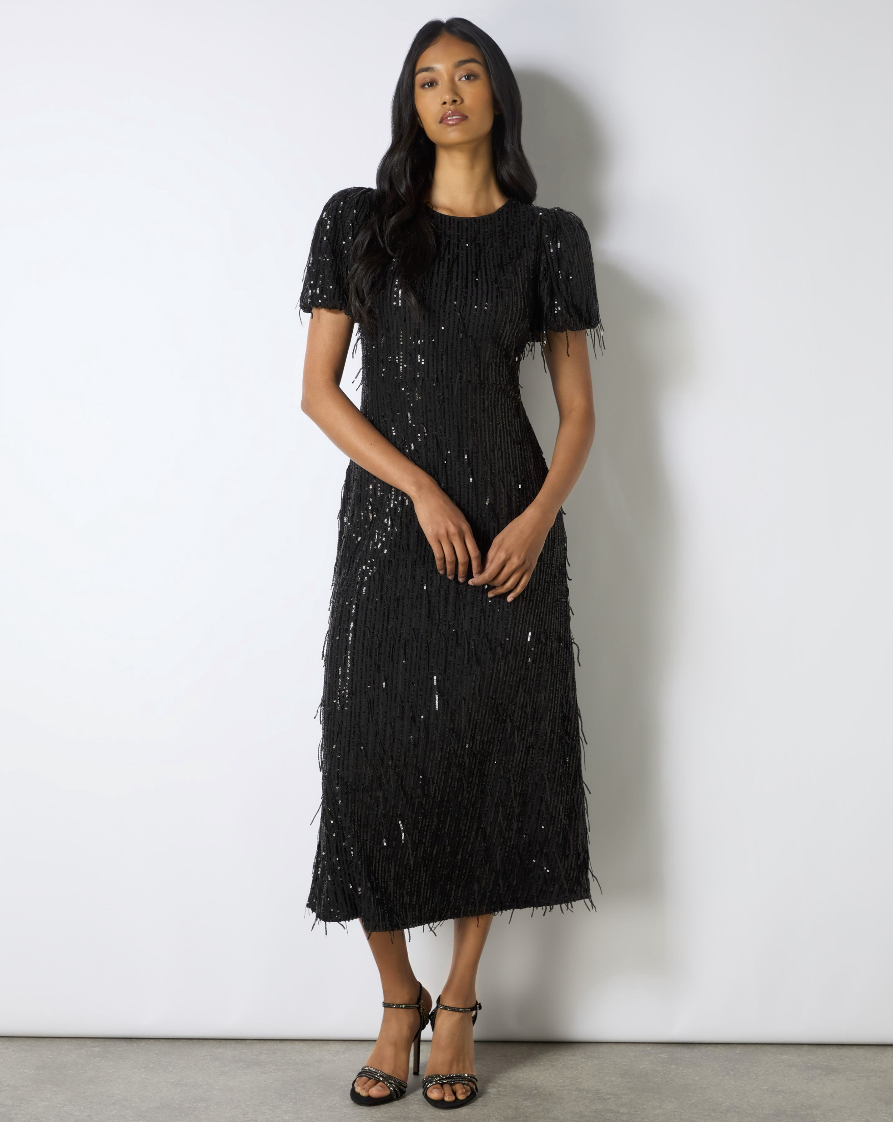 Ro&Zo Gina Black Sequin Midi Dress