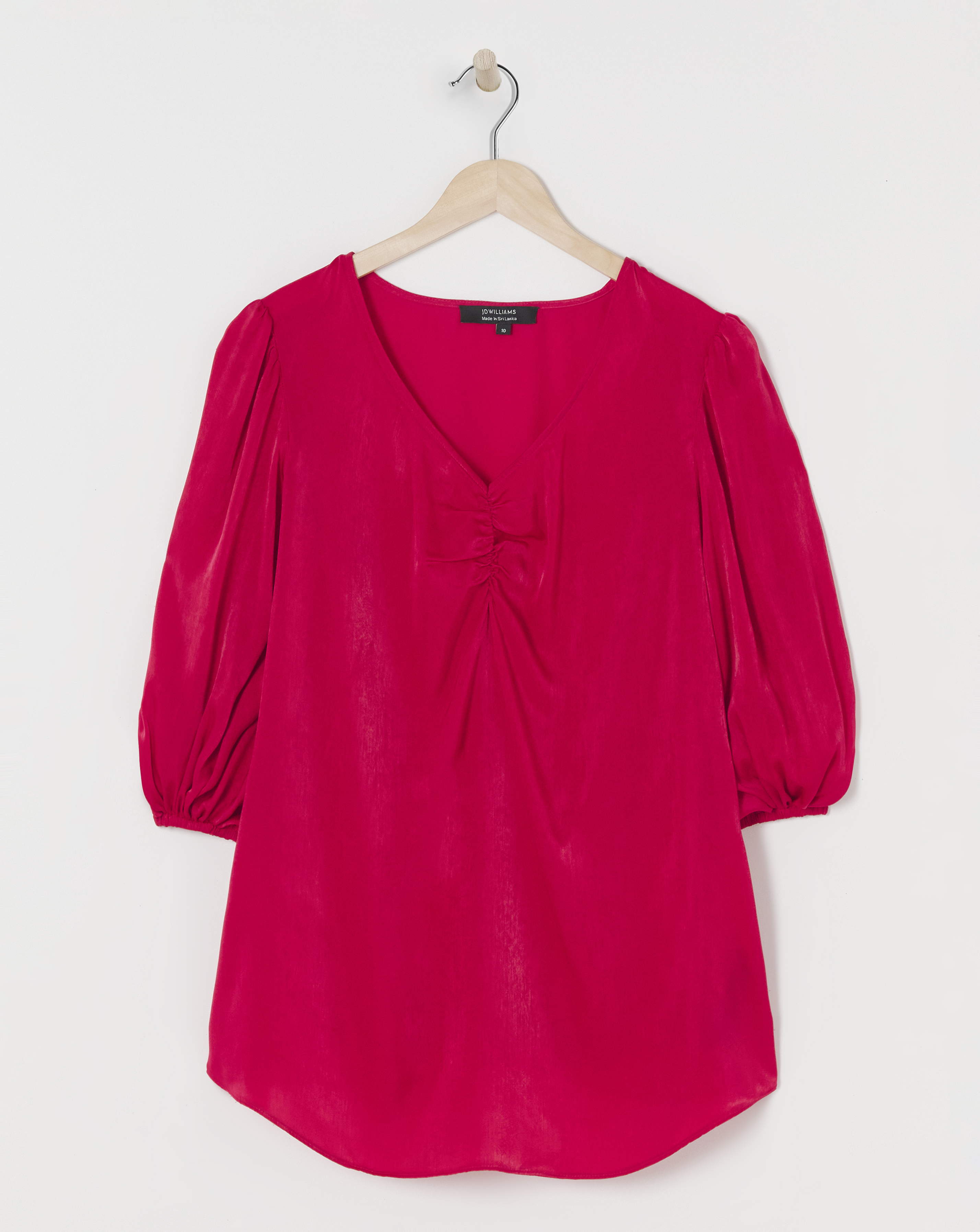 Ruched Front Balloon Sleeve Satin Top