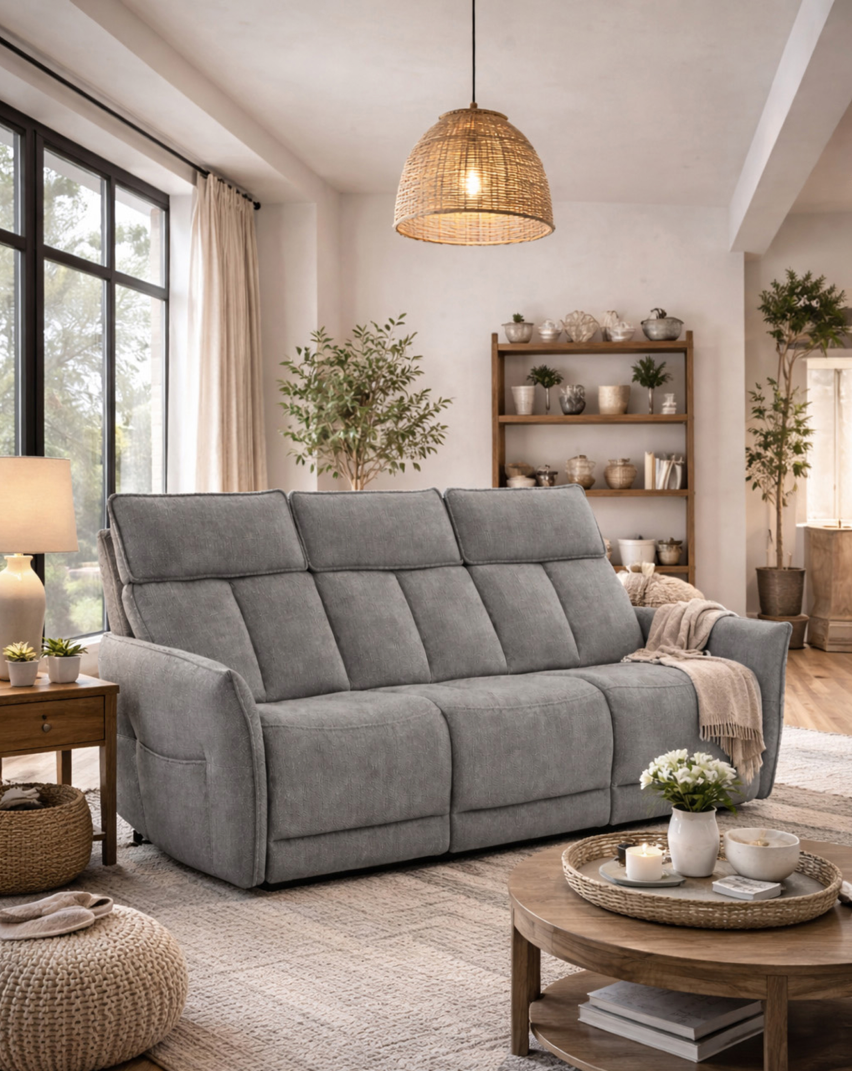 Aspire Grey Ashford Fabric Recliner Seater Size 3