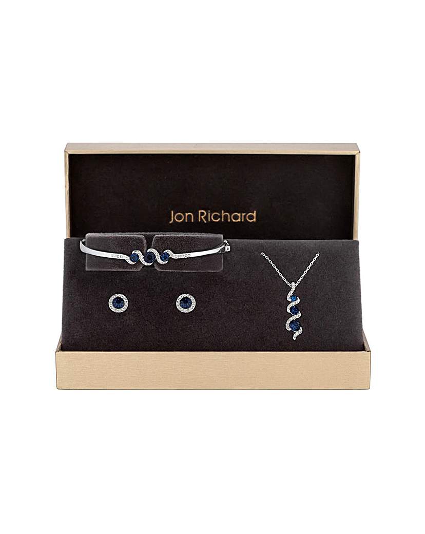 Jon Richard Sapphire Twist Drop Jewellery Set - Silver Plated Blue Crystal