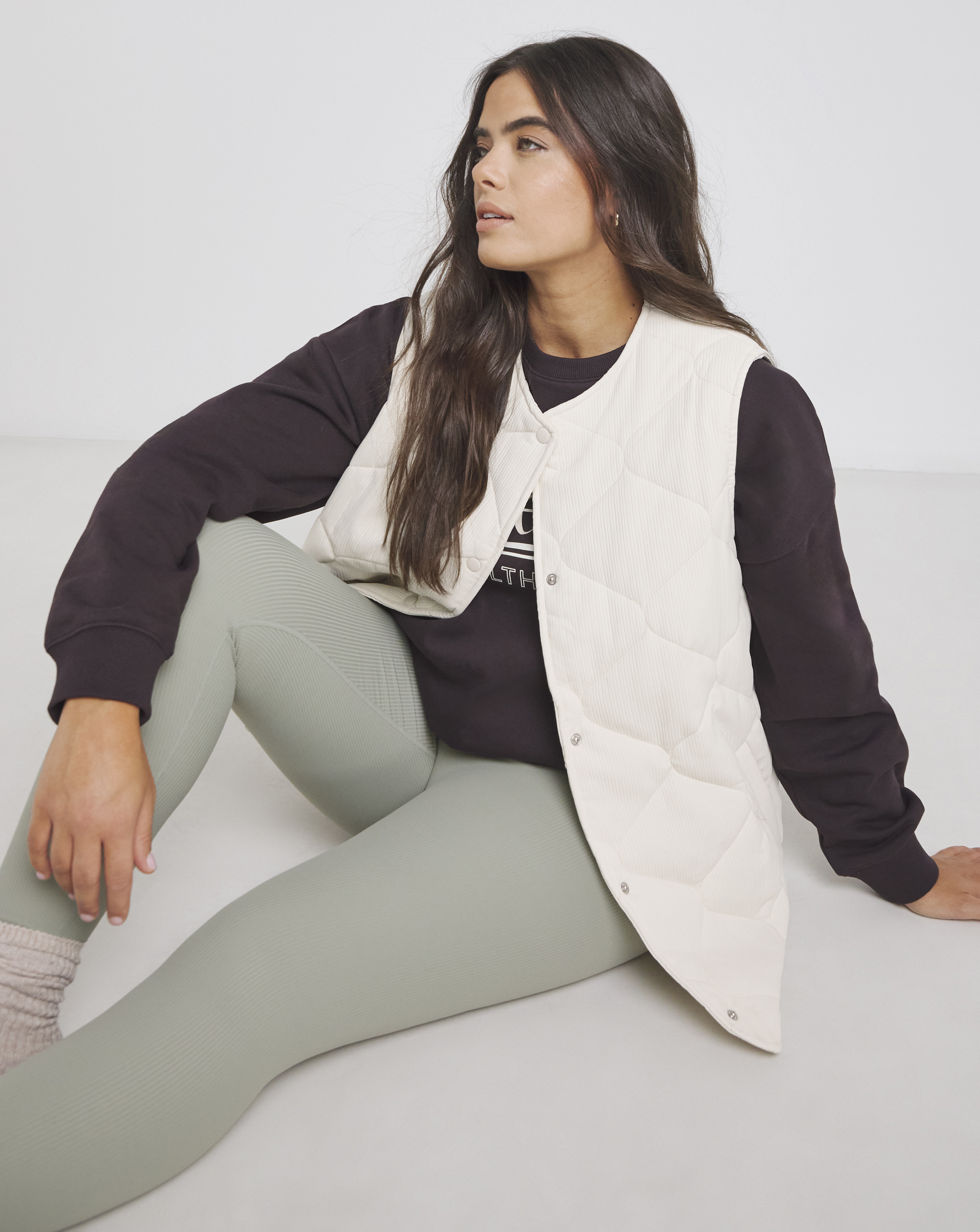 Stone Quilted Round Collar Gilet