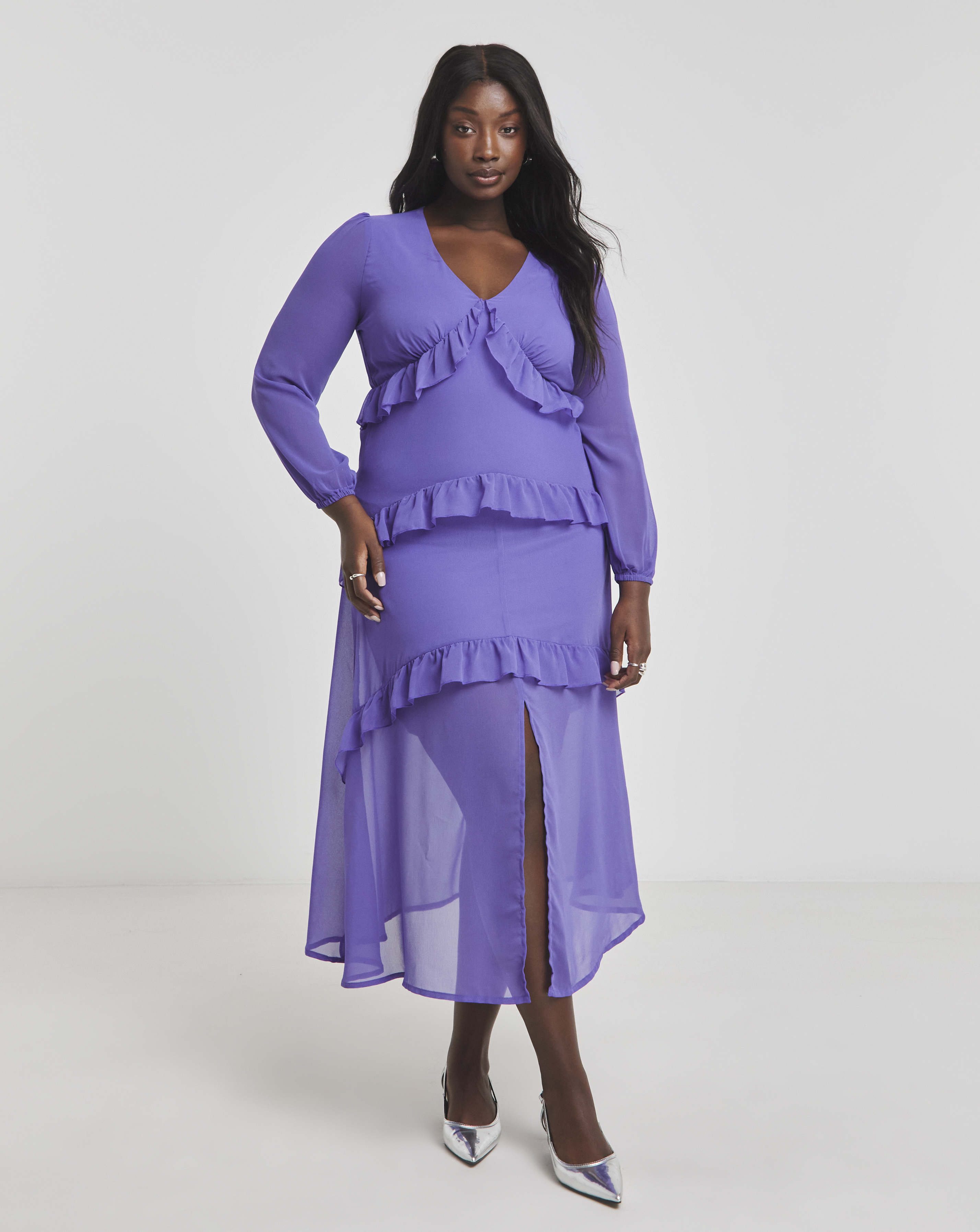 Simply Be - Women's Purple Frill Maxi Dress - Size 10 - Purple