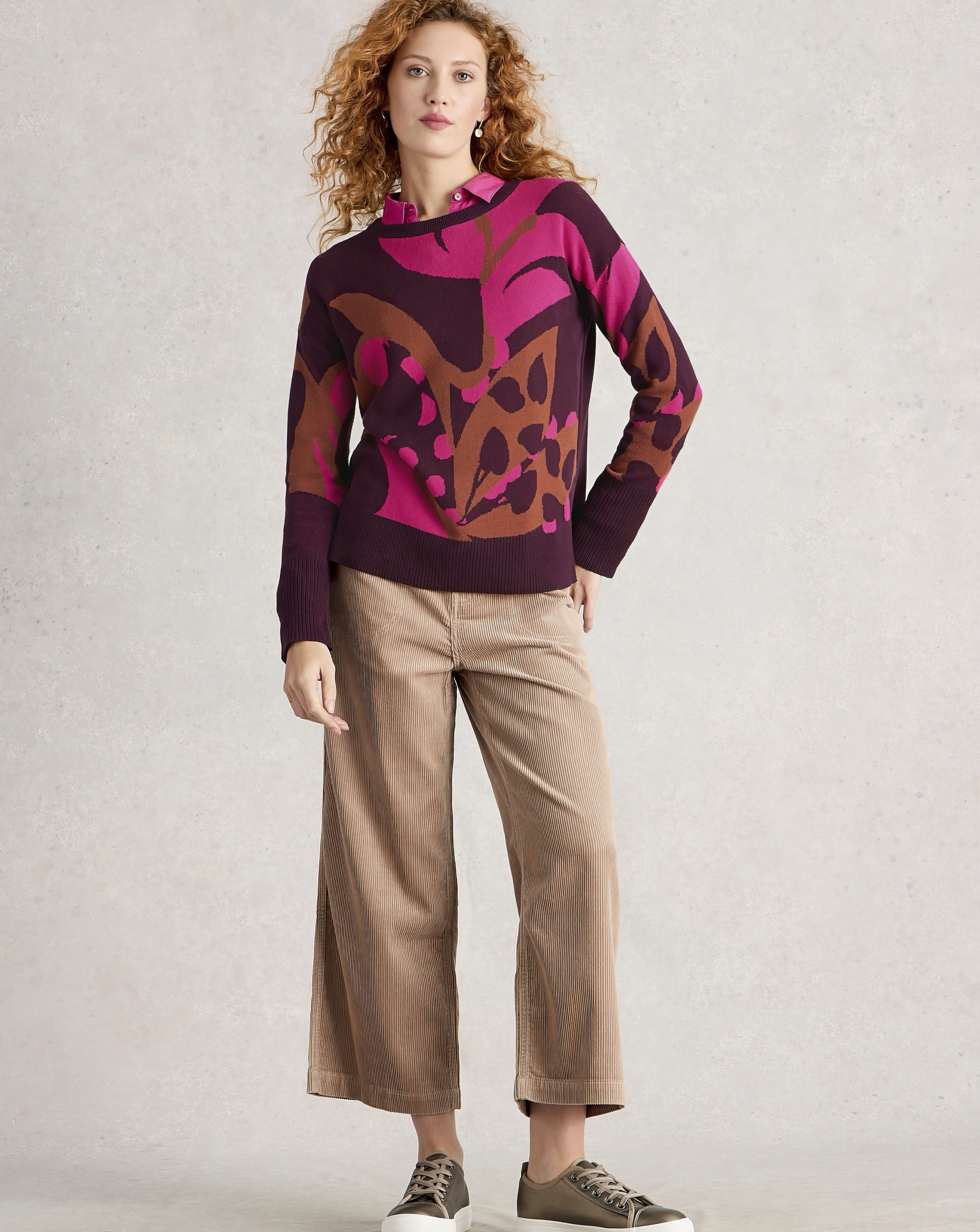 White Stuff - Women's Jumper - Organic Cotton Blend - Plum Multi - Size 16
