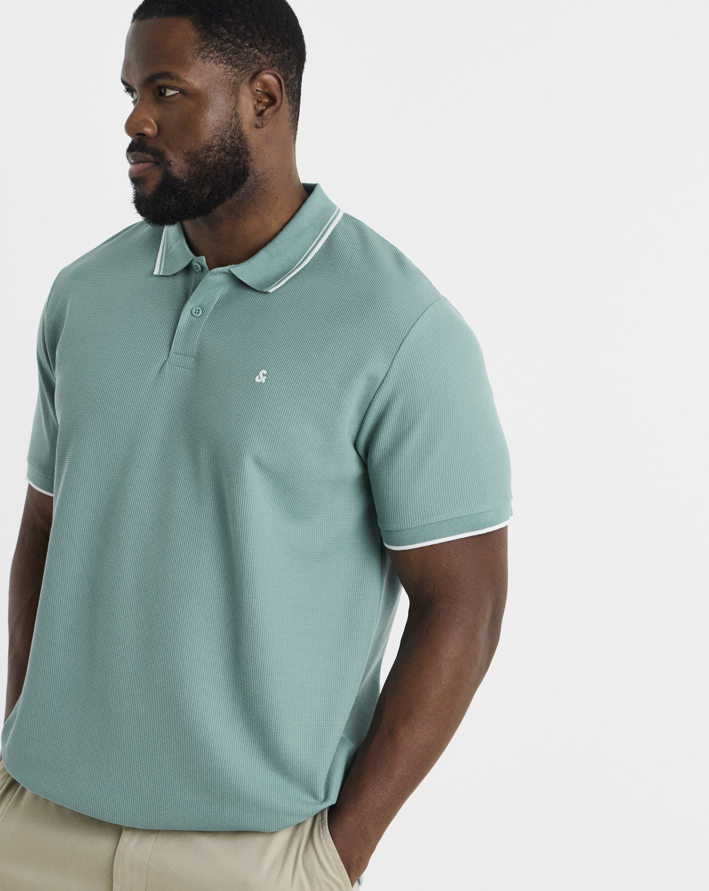 Jack & Jones Teal Austin Waffle Polo - M(44)