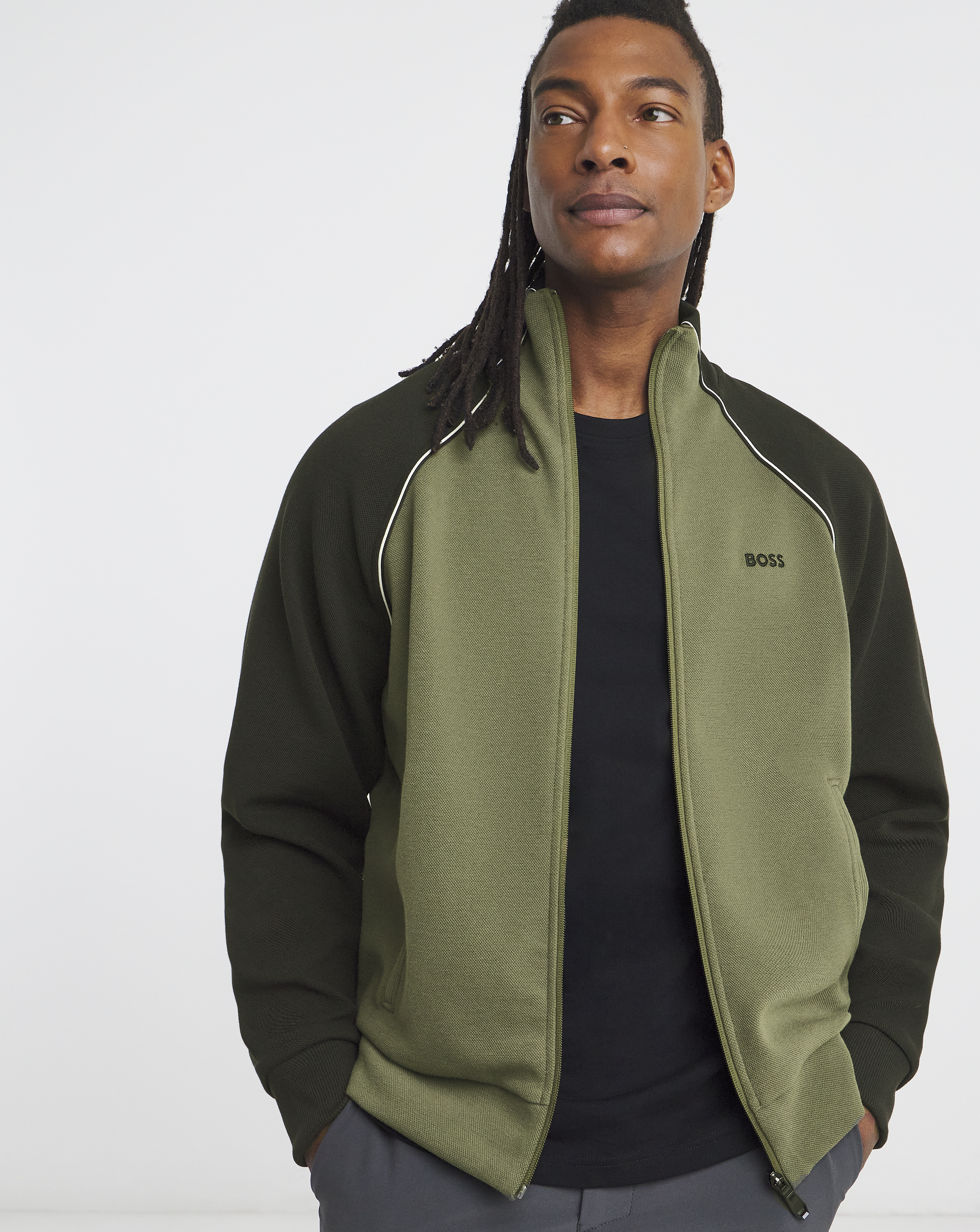 BOSS Zip Through Pique Sweat - Green
