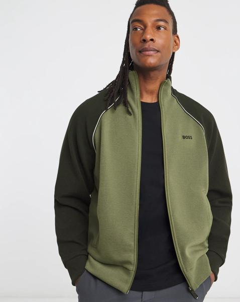 BOSS Zip Through Pique Sweat - Green