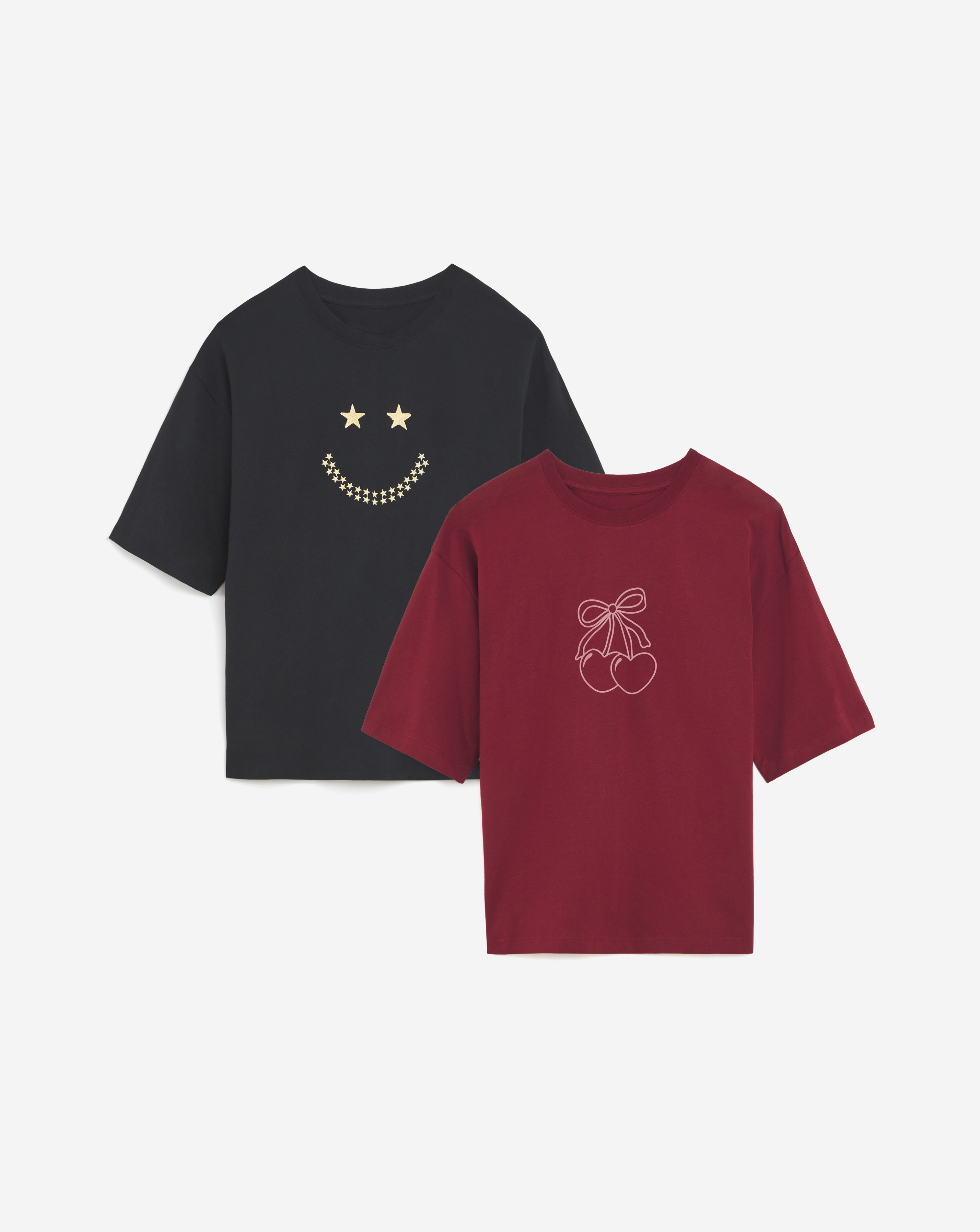 CherryPrint SmileyEmbroidery Tee Pack