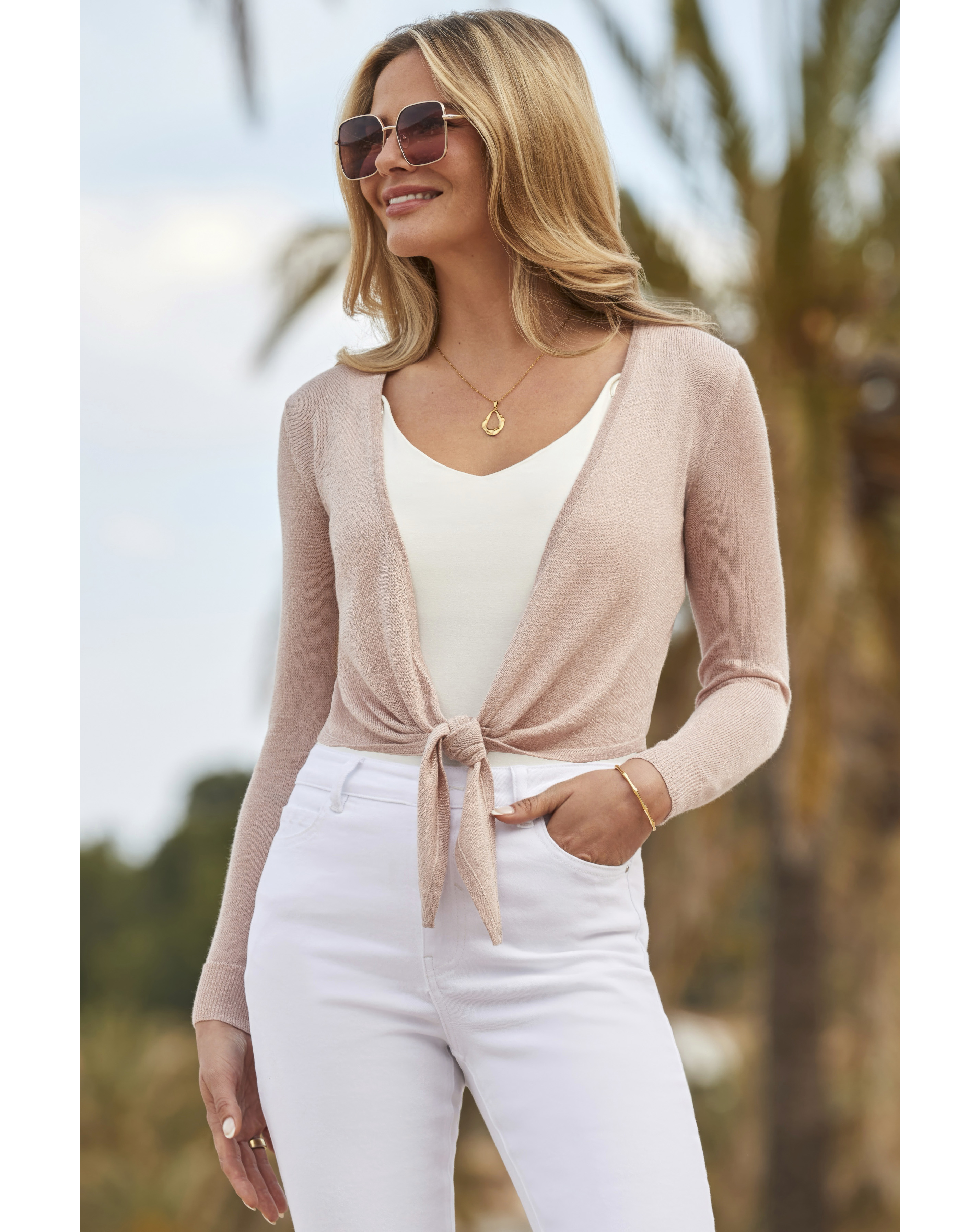 Sosandar Metallic Tie Shrug Cardigan
