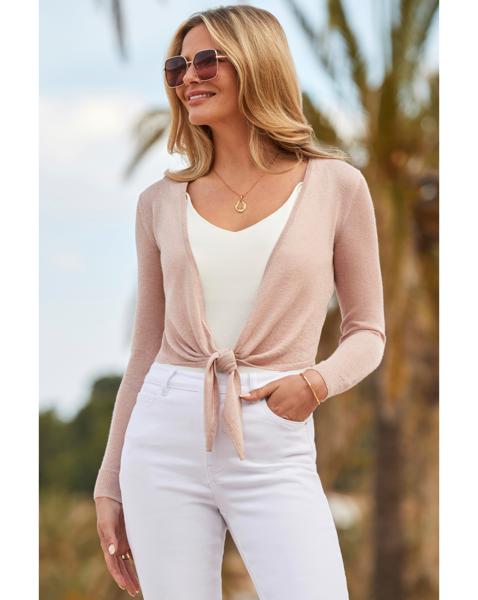 Sosandar Metallic Tie Shrug Cardigan