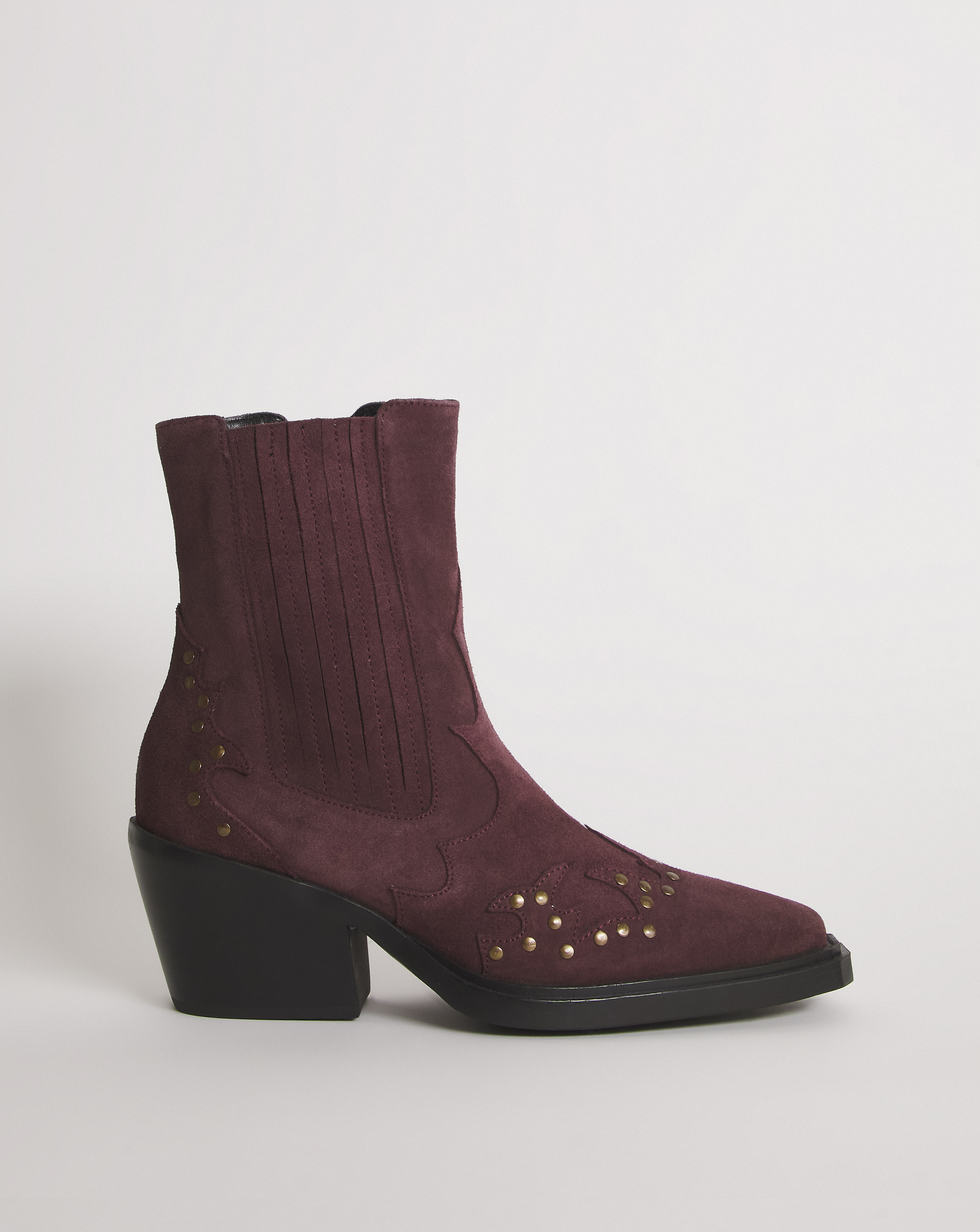 Studded Cowboy Ankle Boots Wide - Burgundy