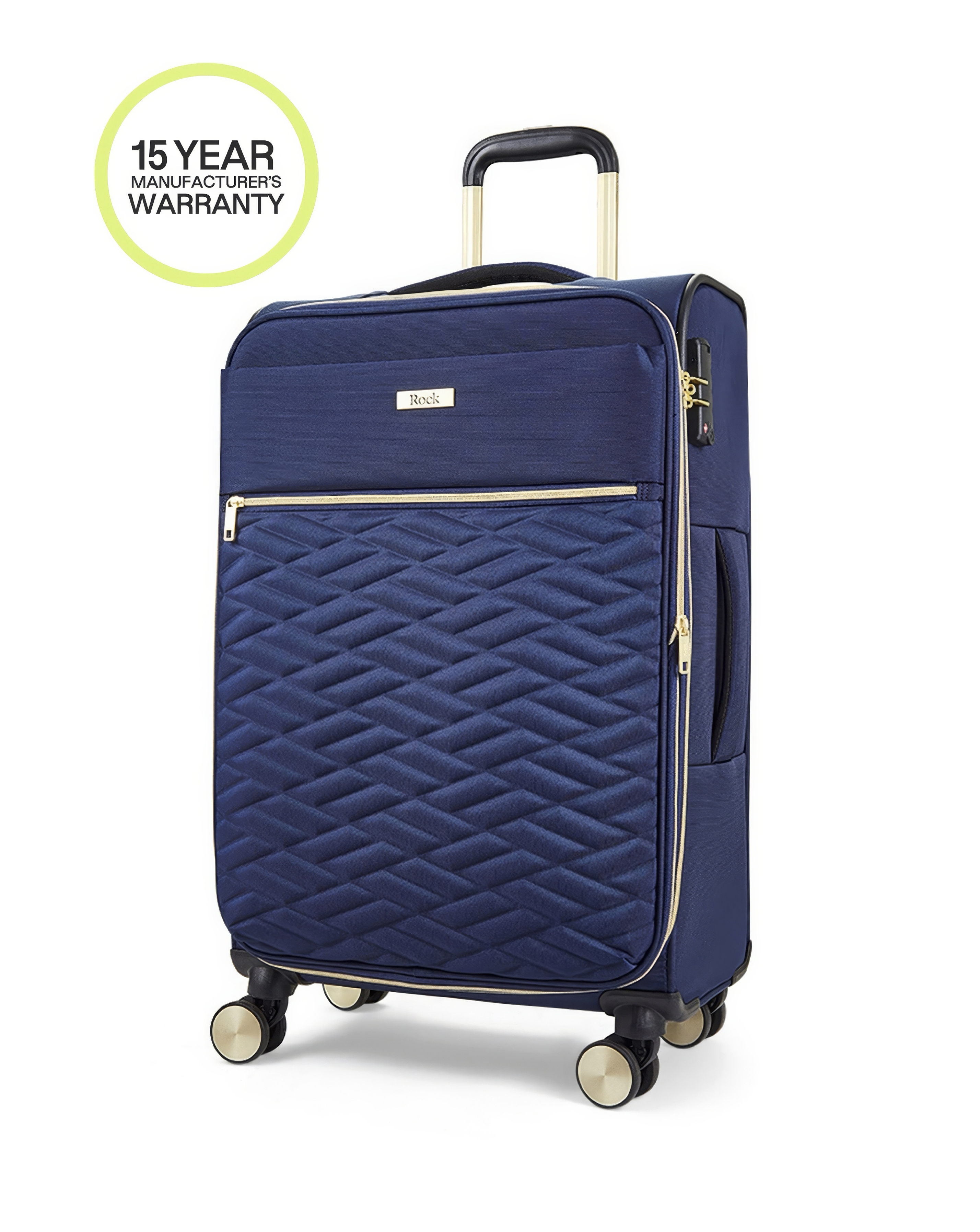 Rock Sloane Medium Suitcase Navy Gold Male Expandable TSA Lock 8 Wheels