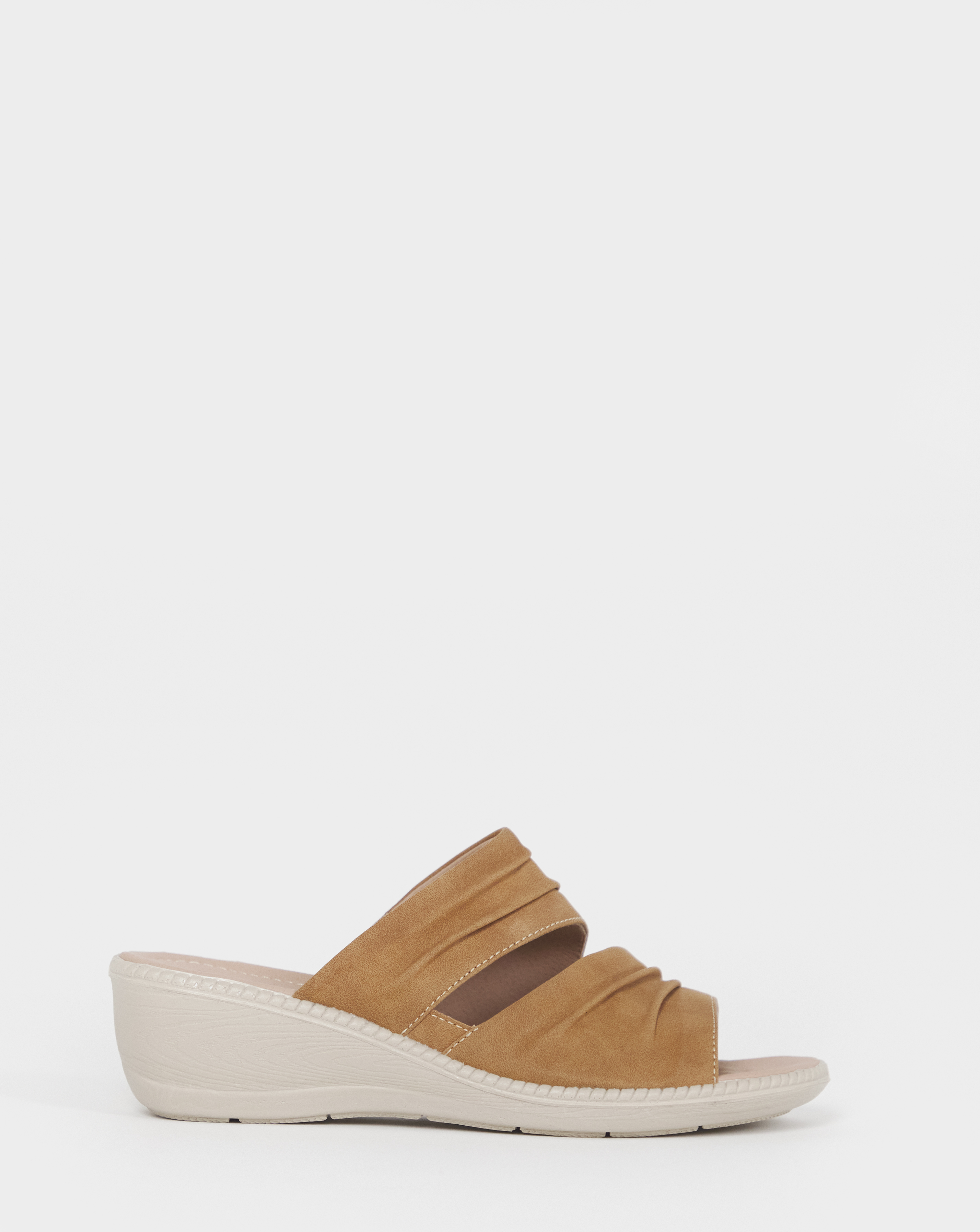 Cushion Walk Ruched Wedge Mules E Fit