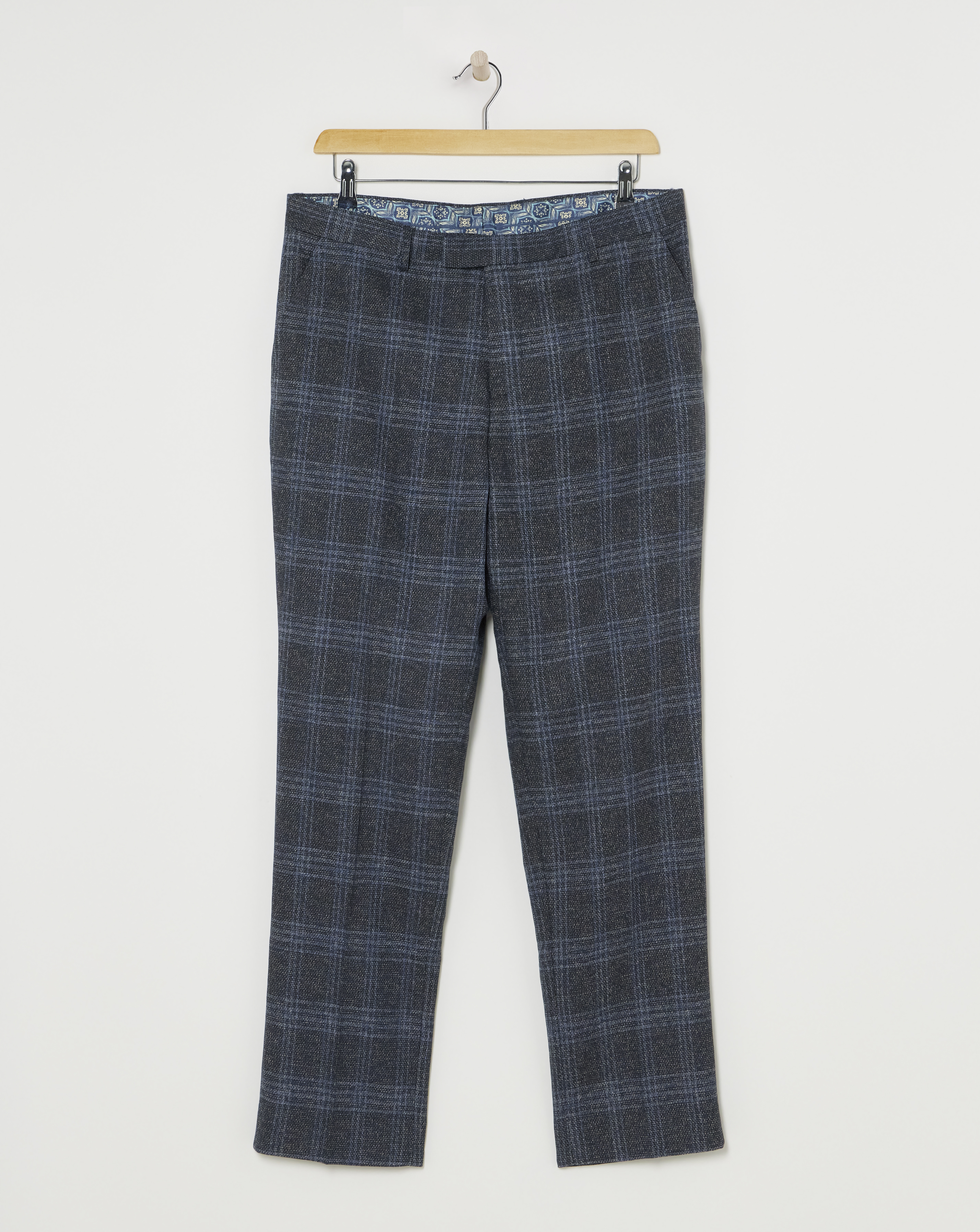 Large Navy Check Reg Fit Suit Trouser - Navy