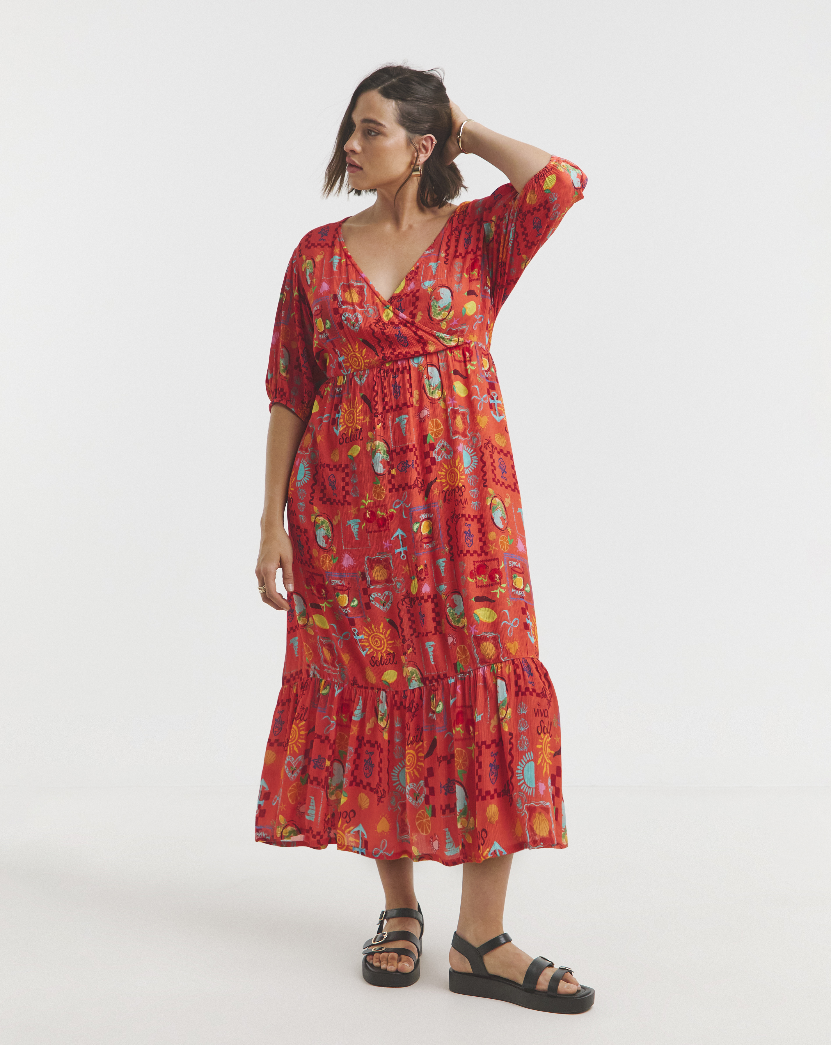 Simply Be - Women's Orange Print Crinkle Wrap Dress - Size 12 - Orange print - 100% Viscose
